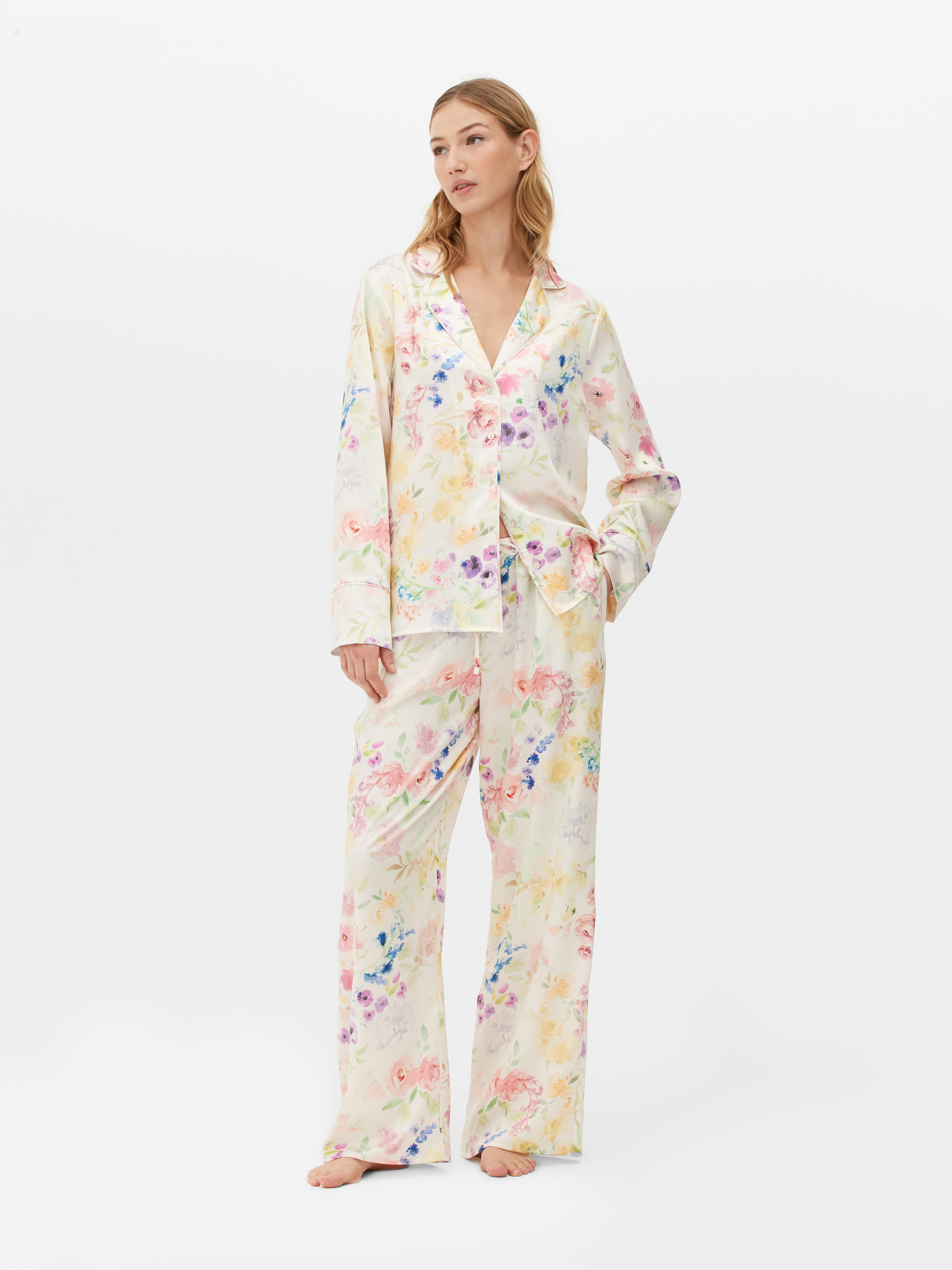 Bas de pyjama en satin à imprimé floral