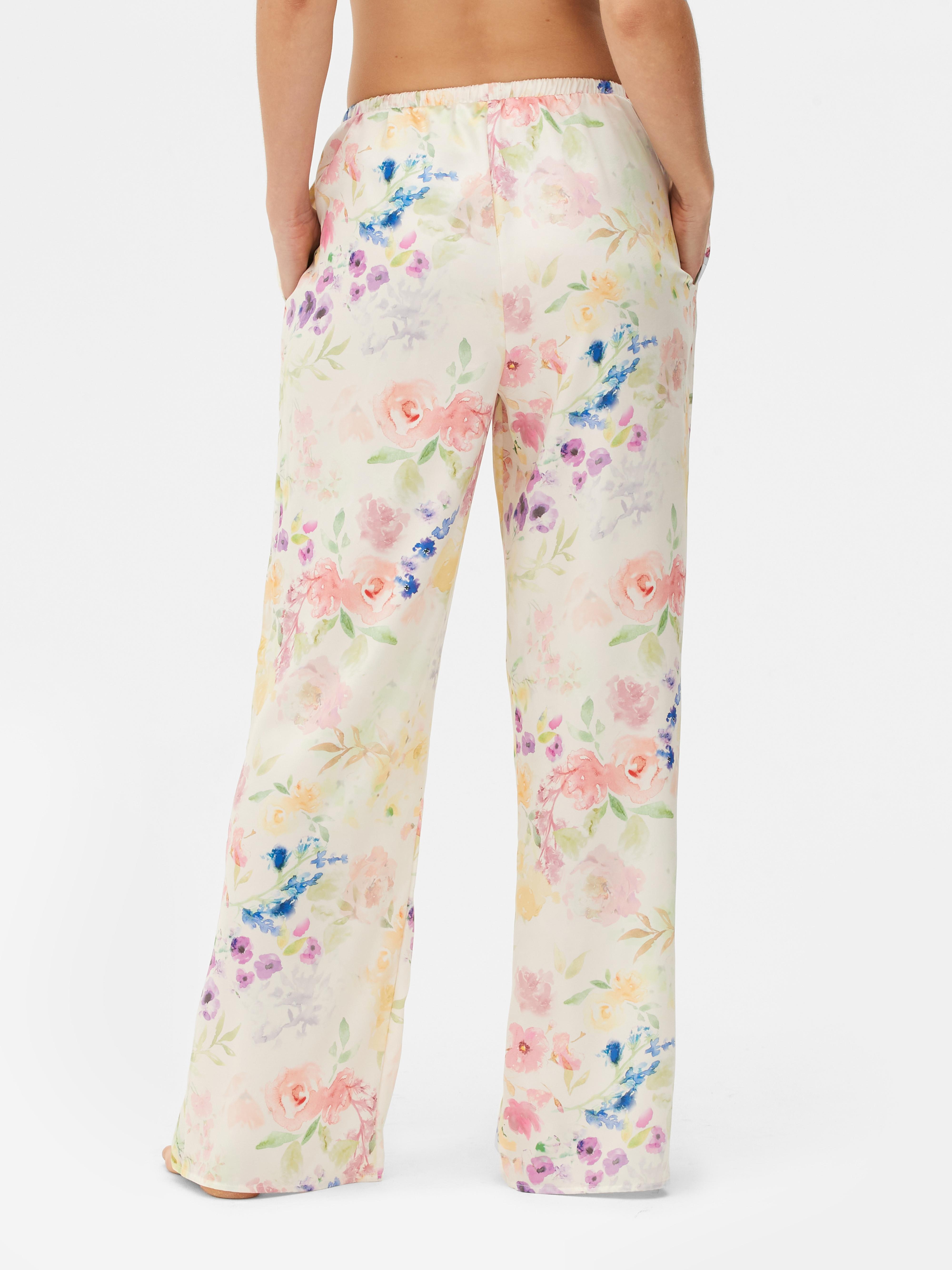 Floral Print Satin Pajama Bottoms