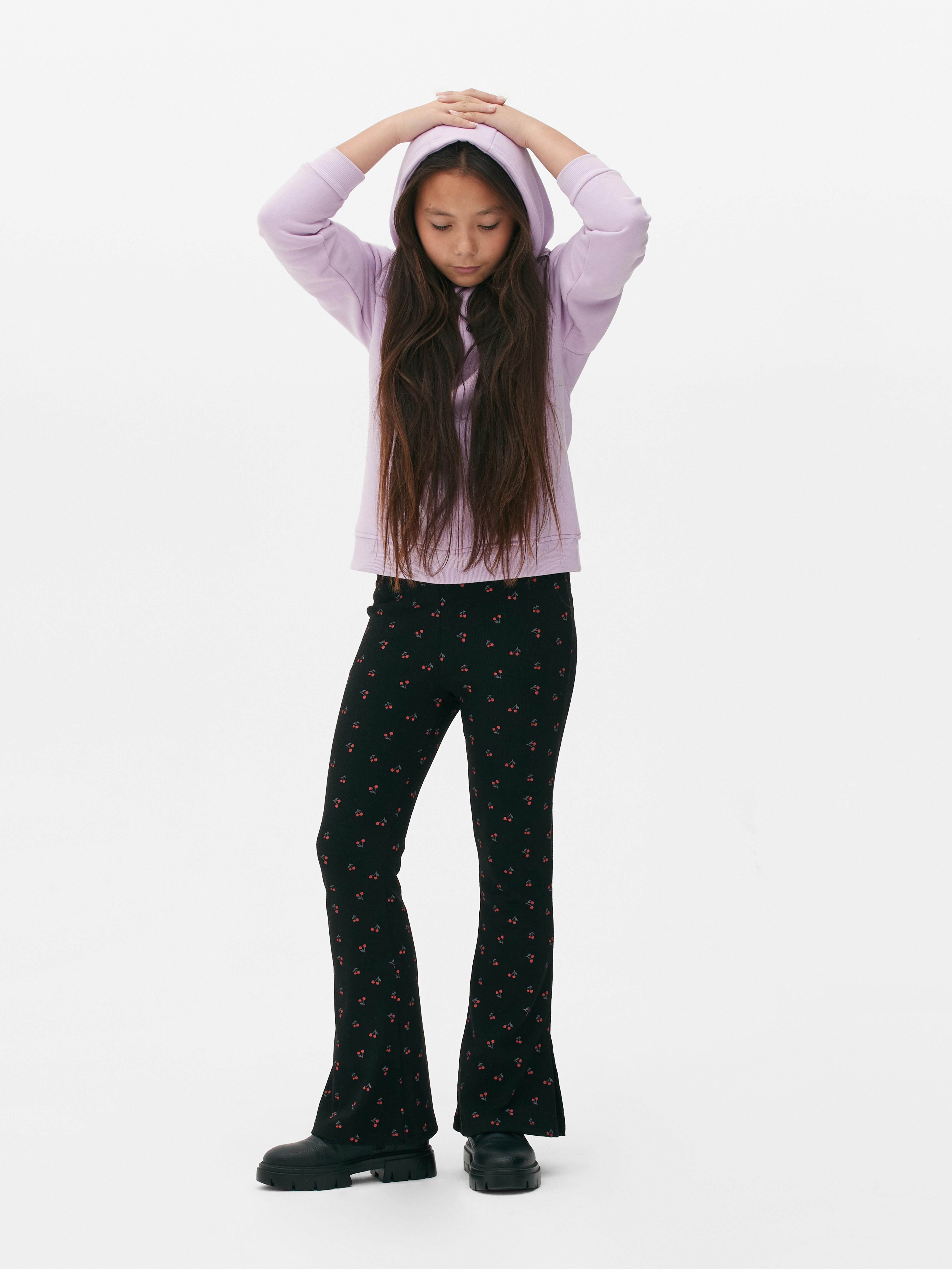 Girls Black Ribbed Flare Trousers