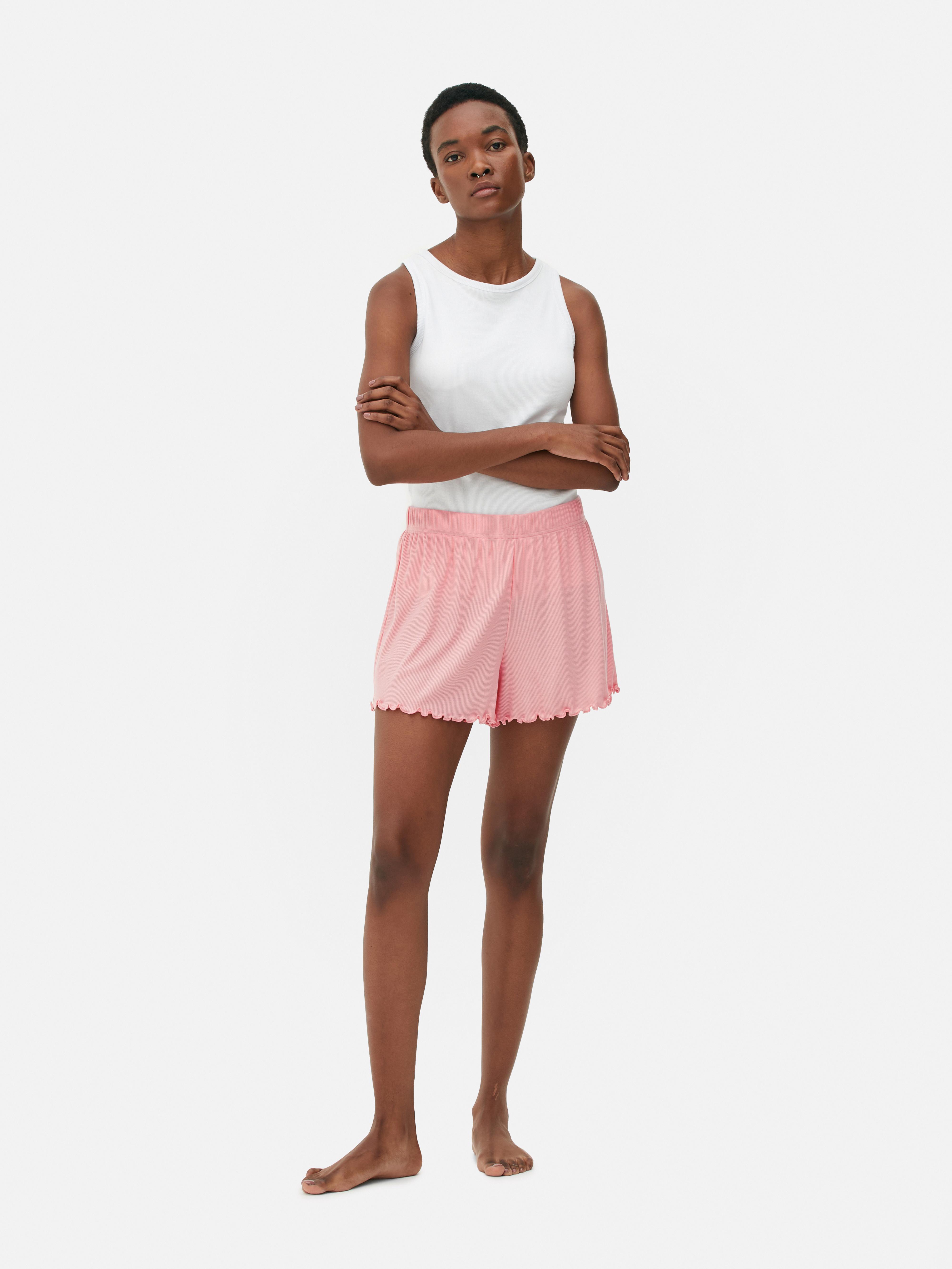 Womens Coral Ribbed Jersey Lounge Shorts