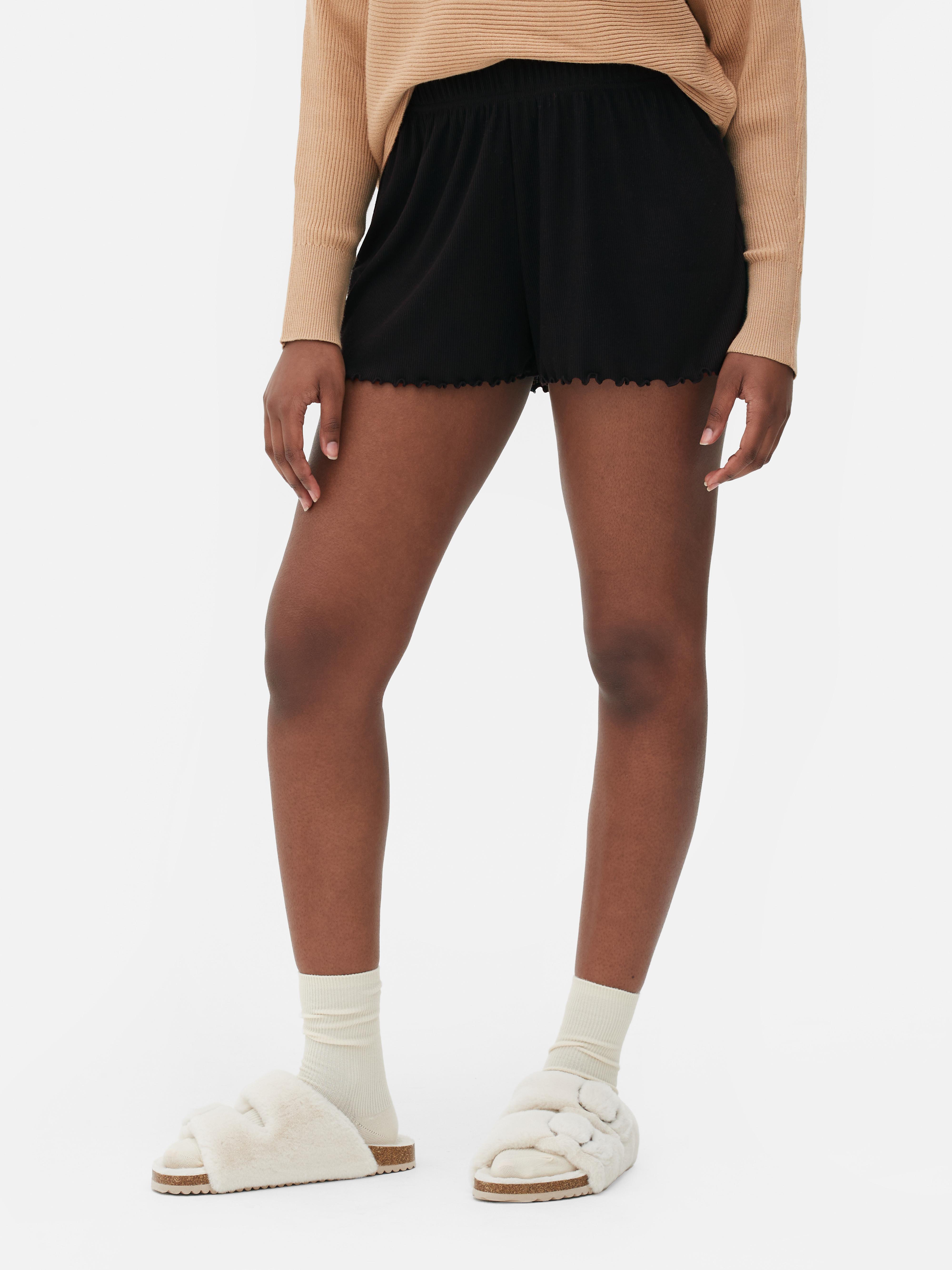 Womens Black Ribbed Jersey Lounge Shorts