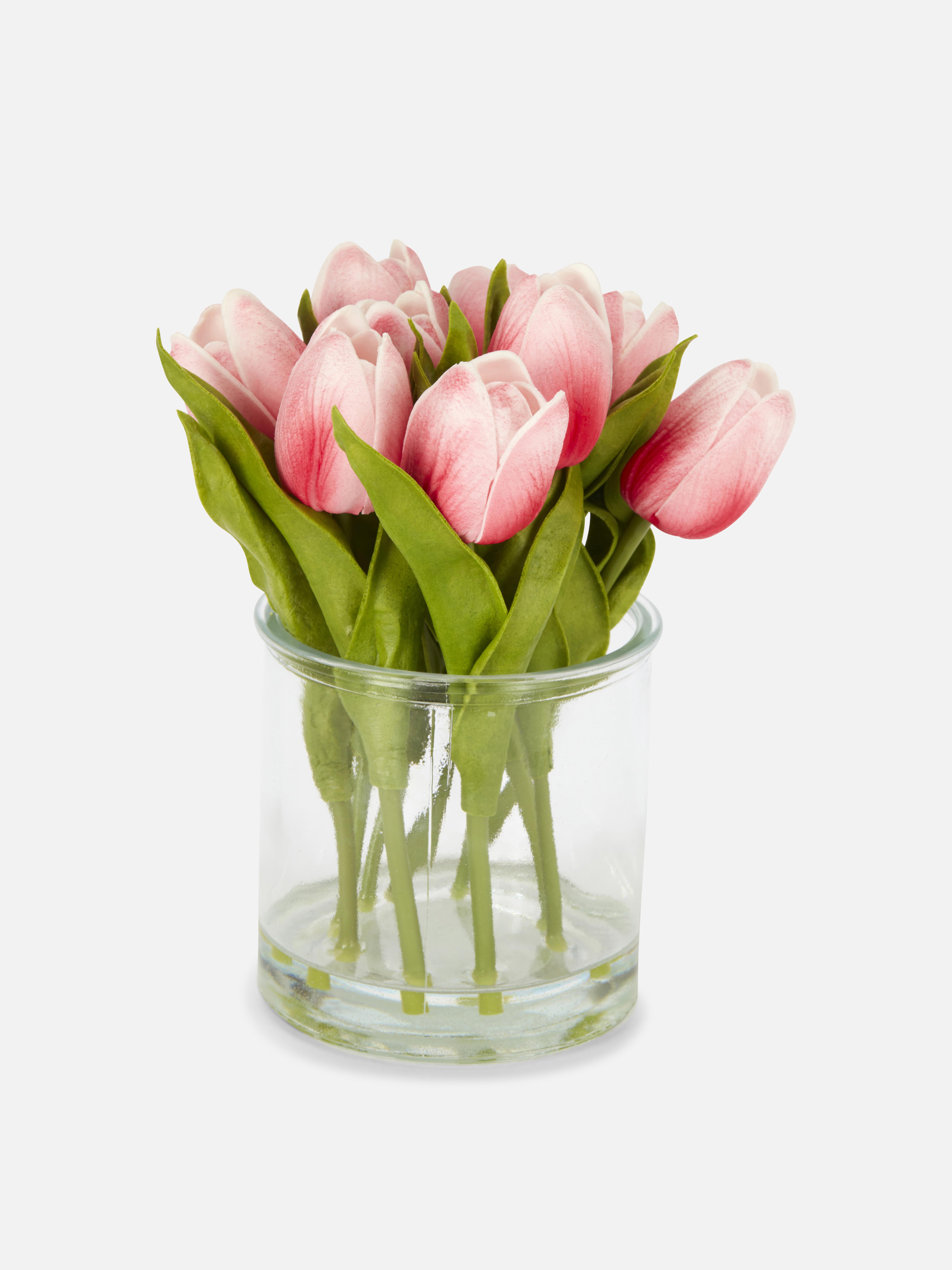 Faux Tulip Display In Glass Vase