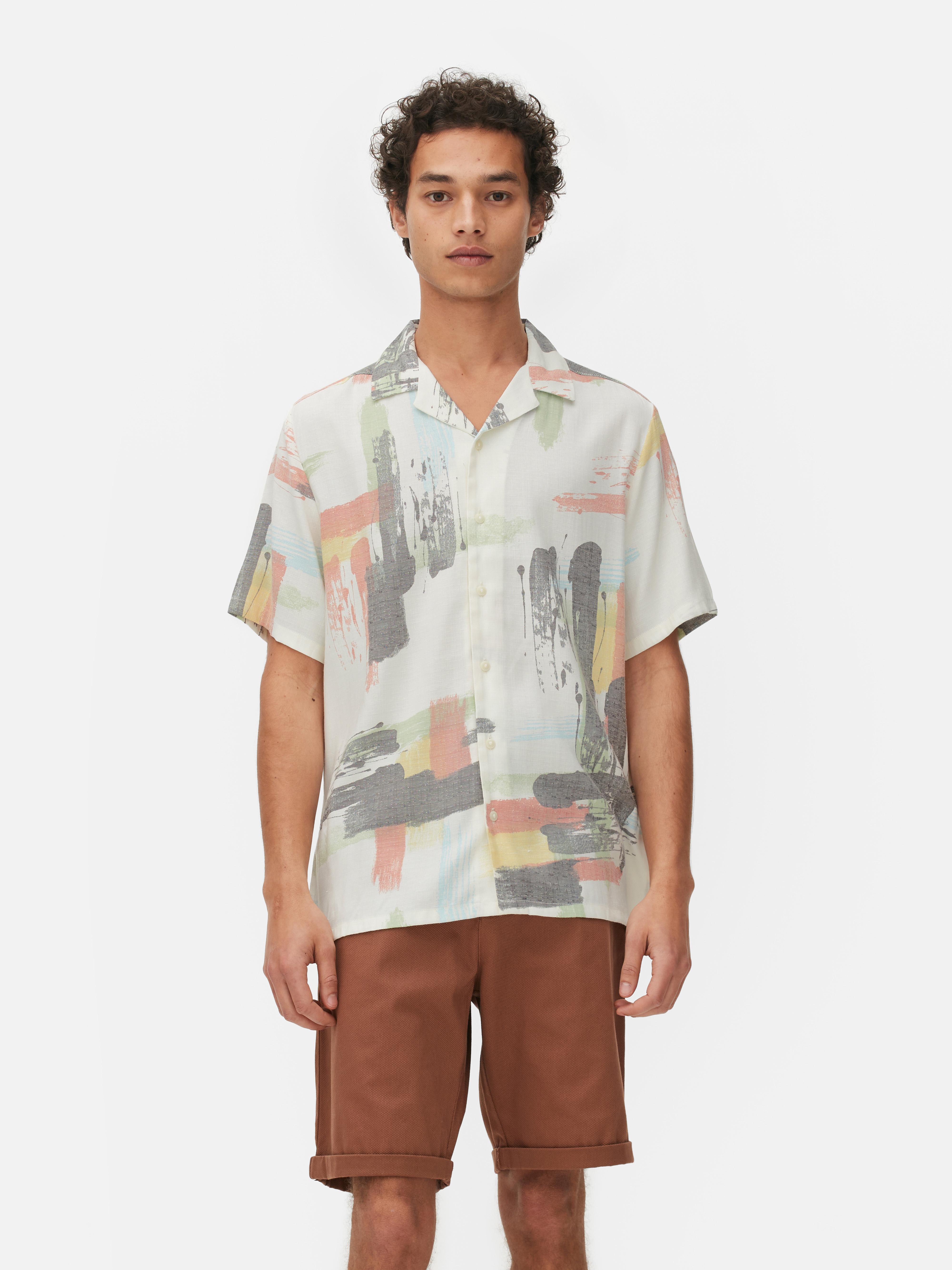 Men's Ivory Abstract Print Short Sleeve Shirt | Primark