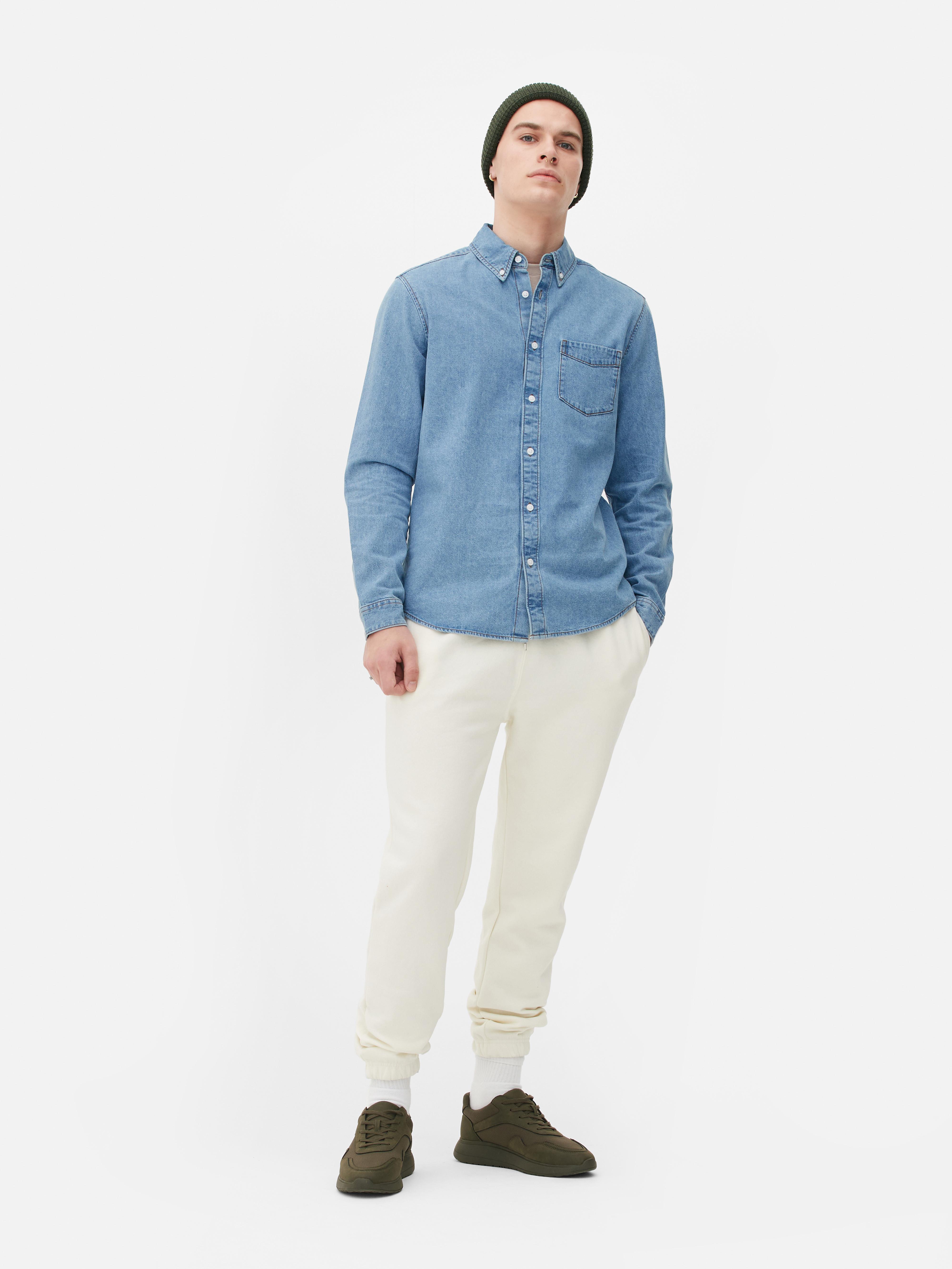 Men's Blue Denim Long Sleeve Shirt | Primark