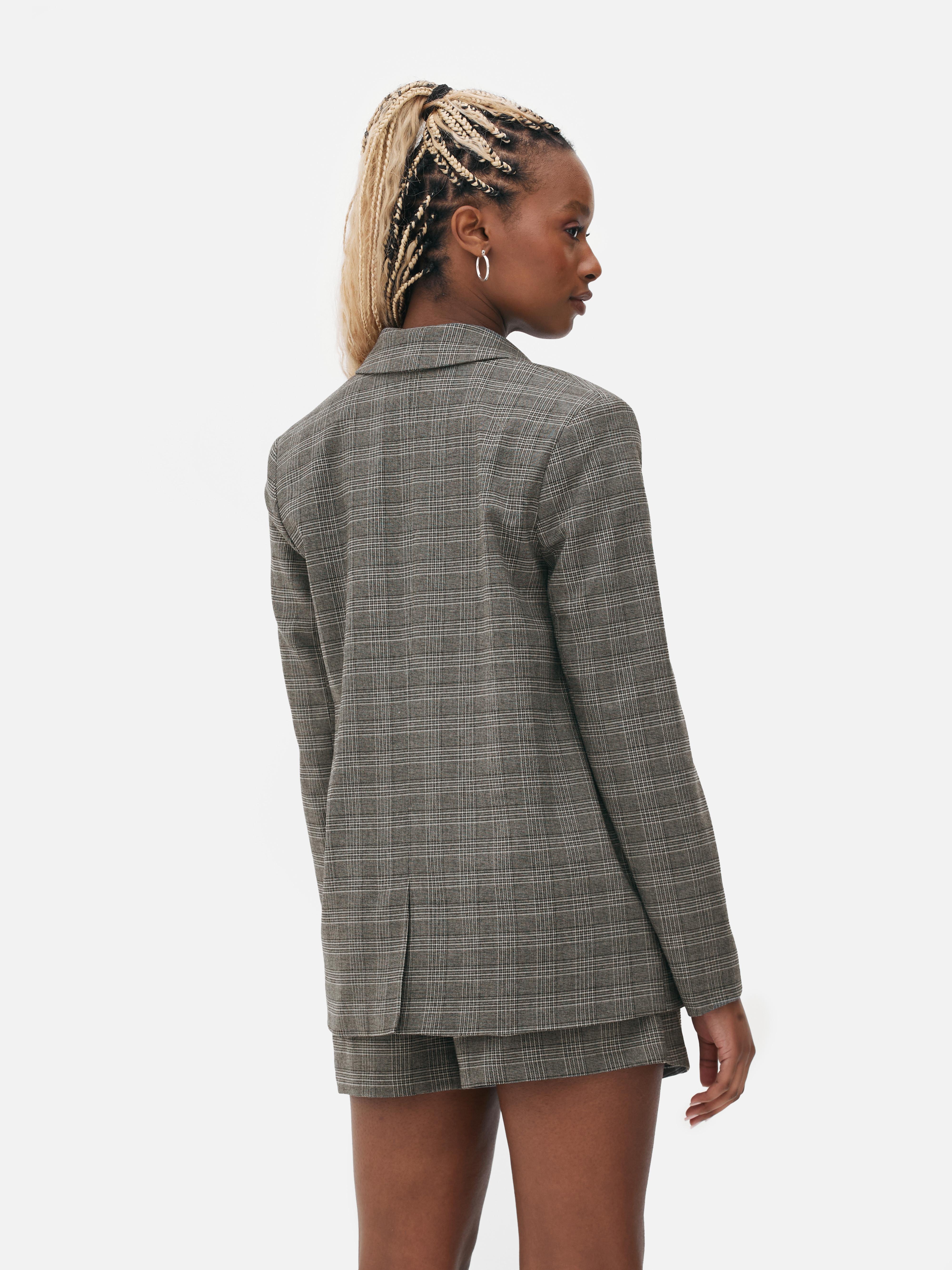 Women's grey hot sale plaid blazer