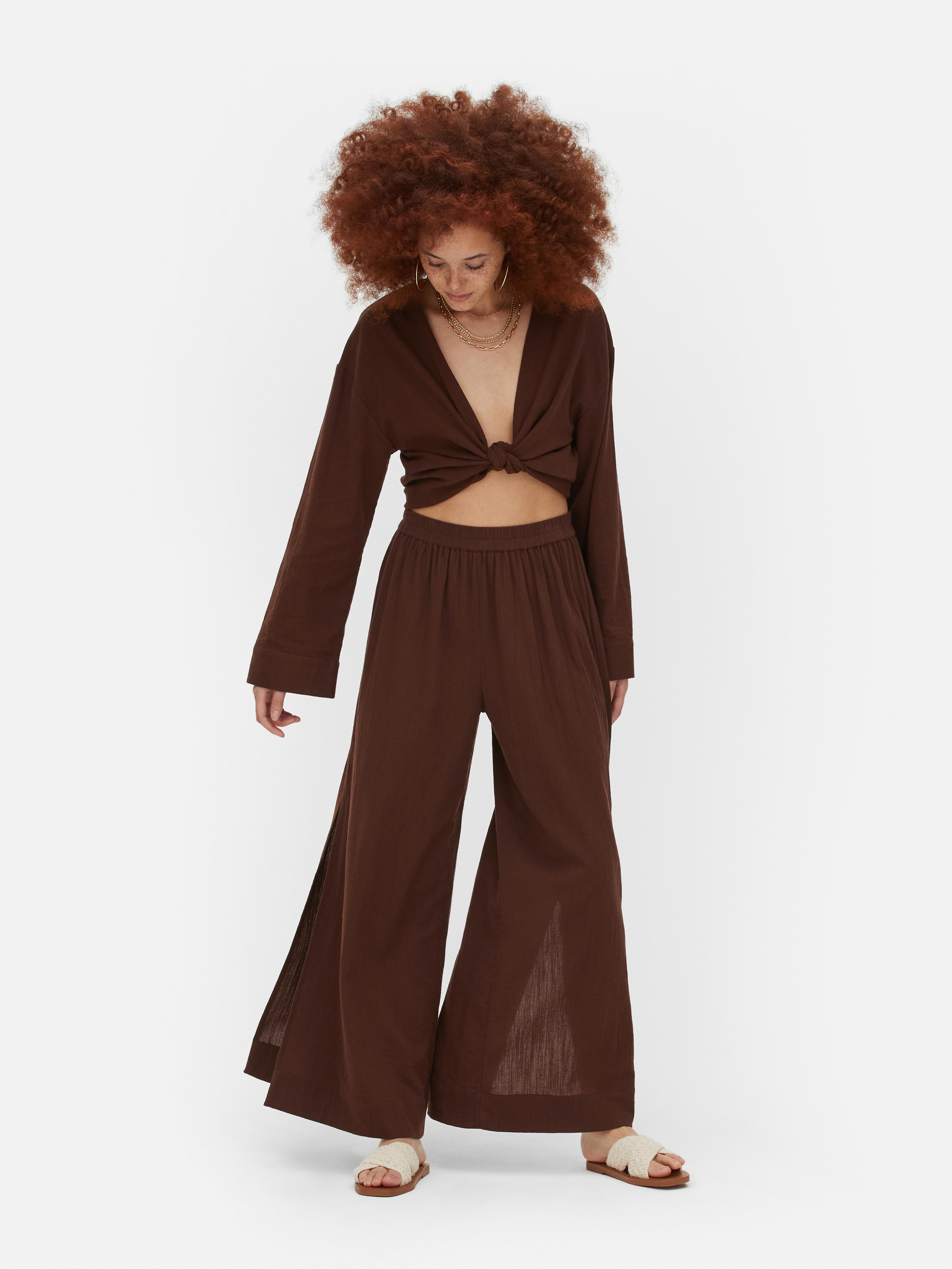 Buy Wunderlove Brown Crinkled Relaxed Beach Pants from Westside