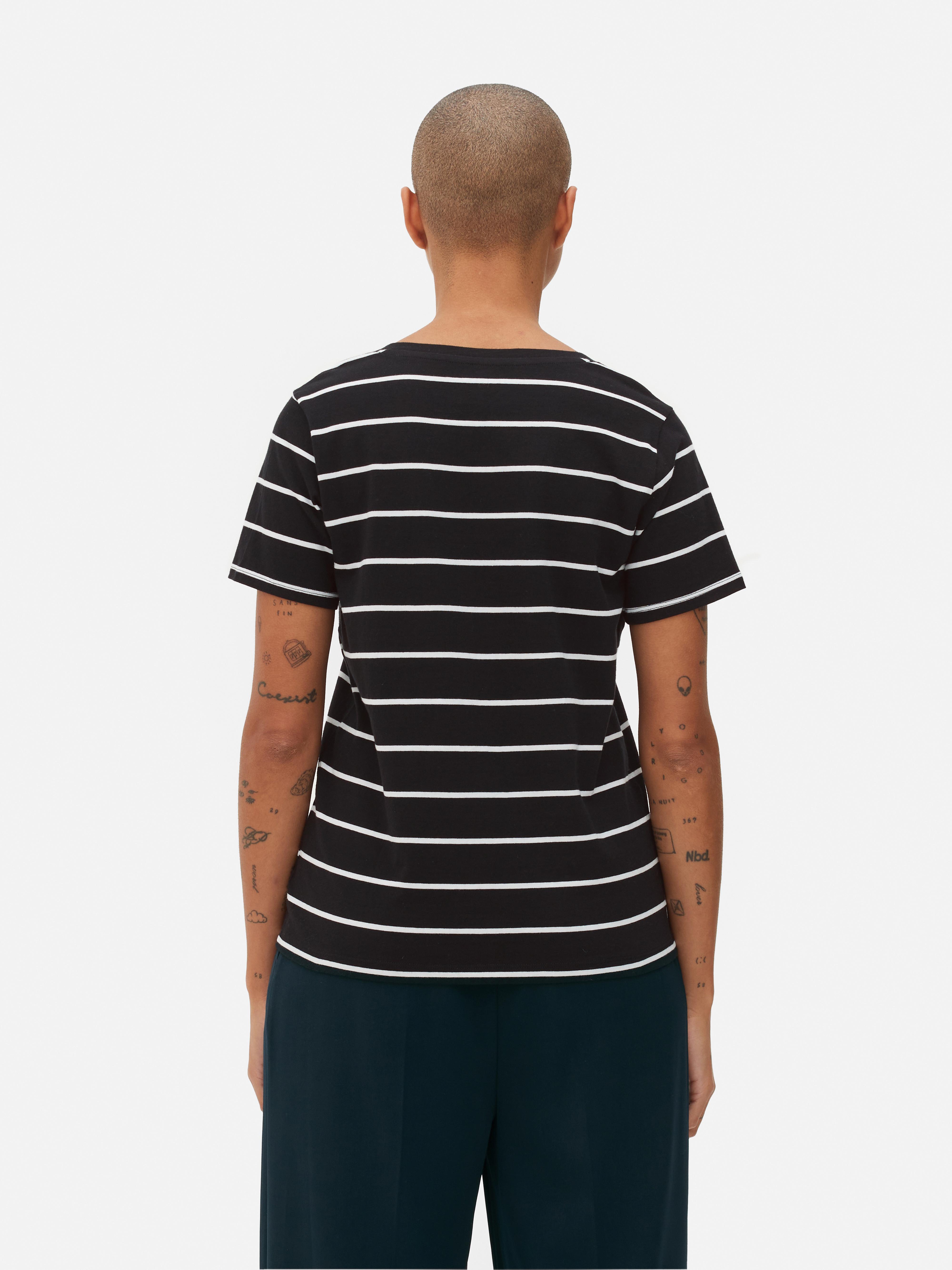 Mens black and white on sale striped v neck t shirt