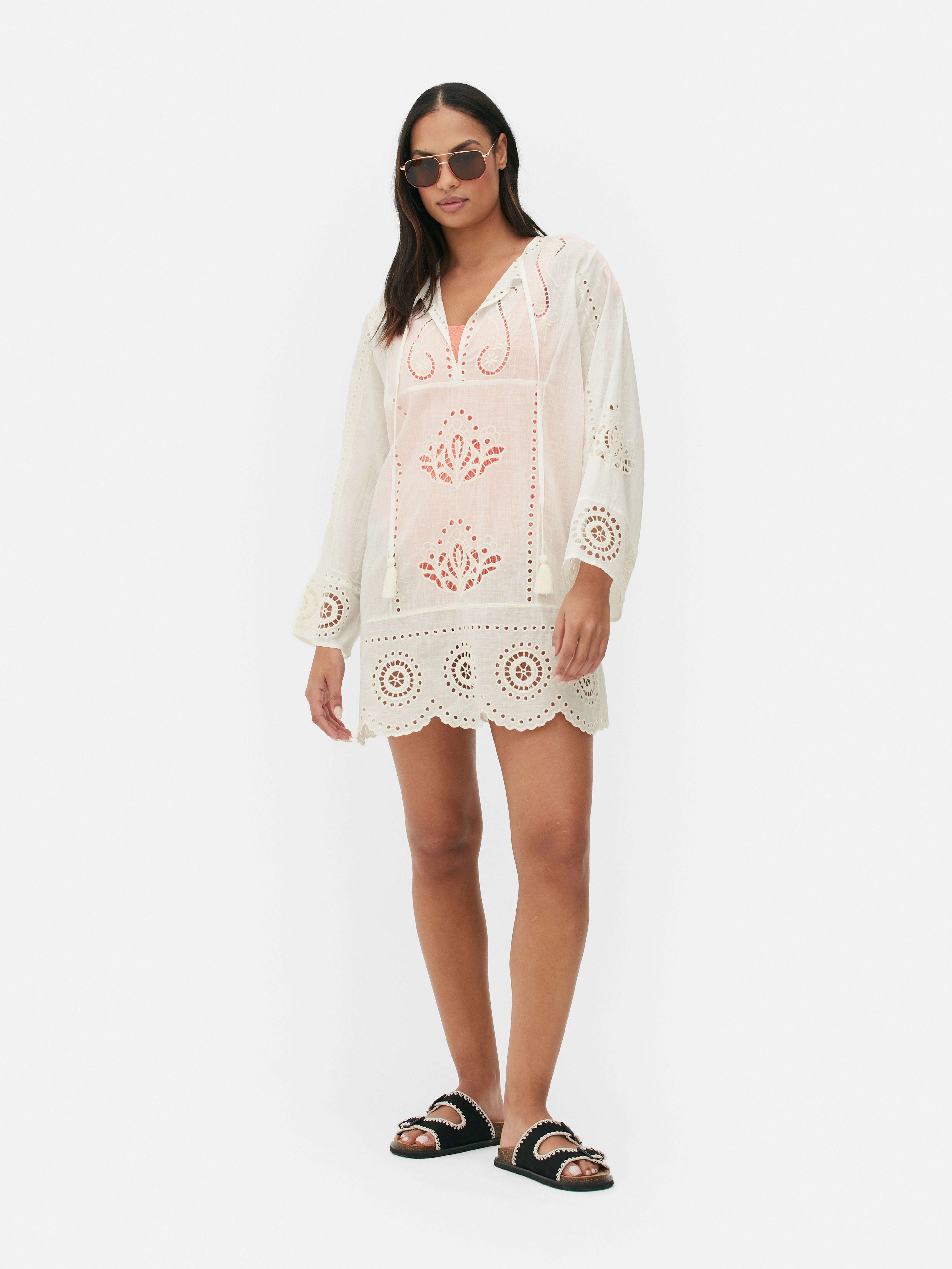 Broderie Anglaise Mini Beach Coverup Dress