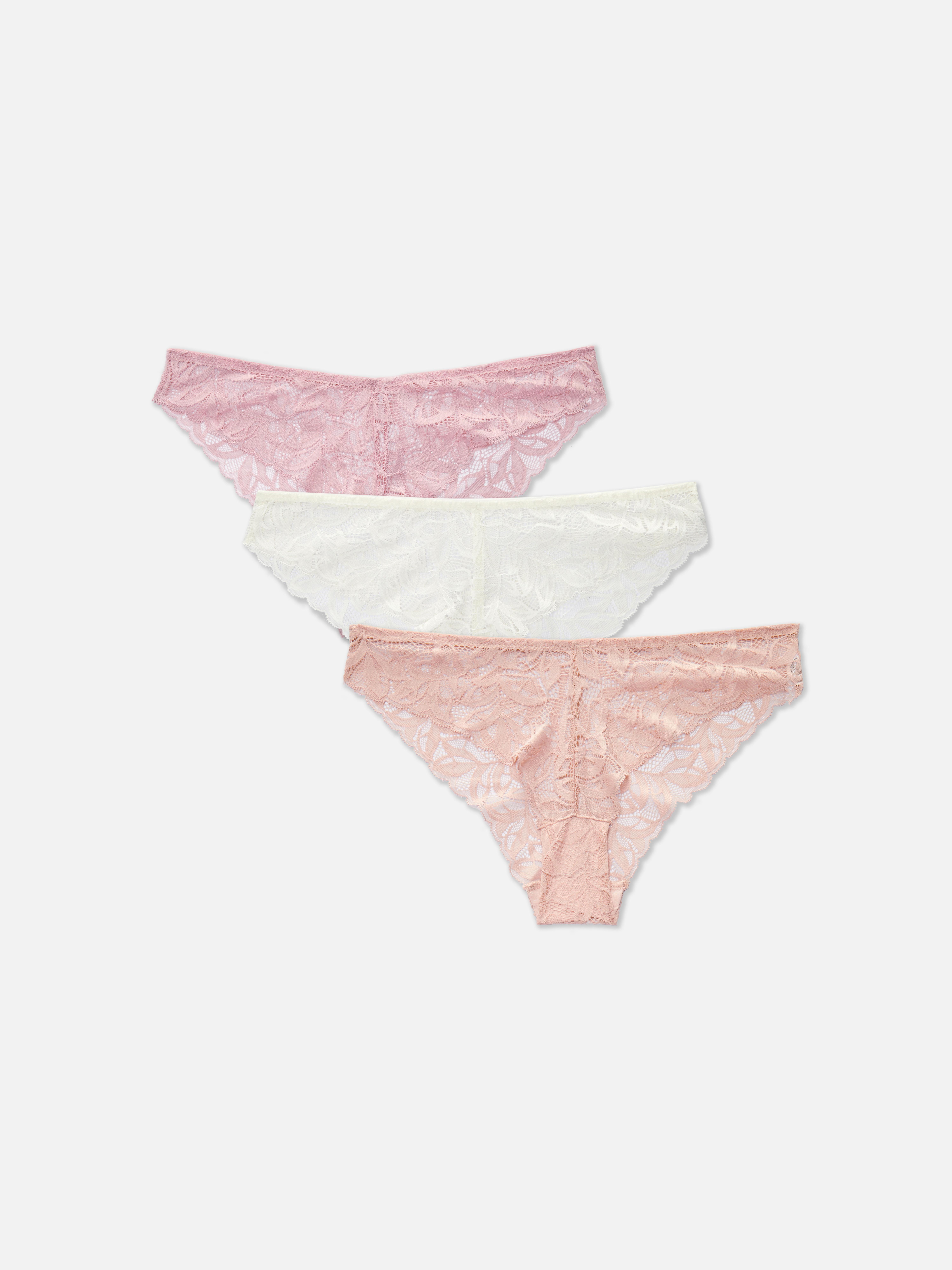Womens Pink 3pk Invisible Lace-Back Brazilian Briefs