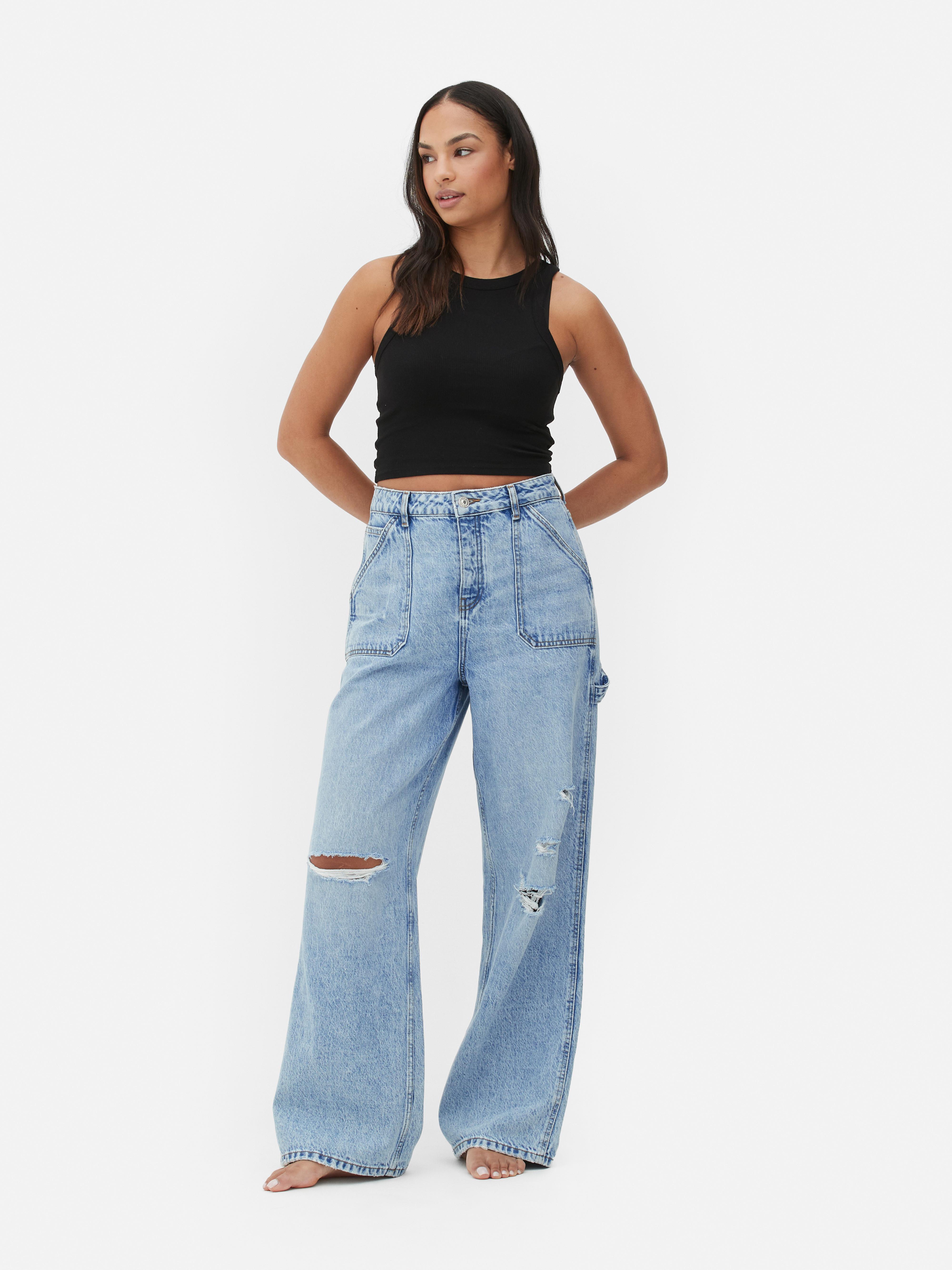 Jeans mit weitem Bein und Rissen