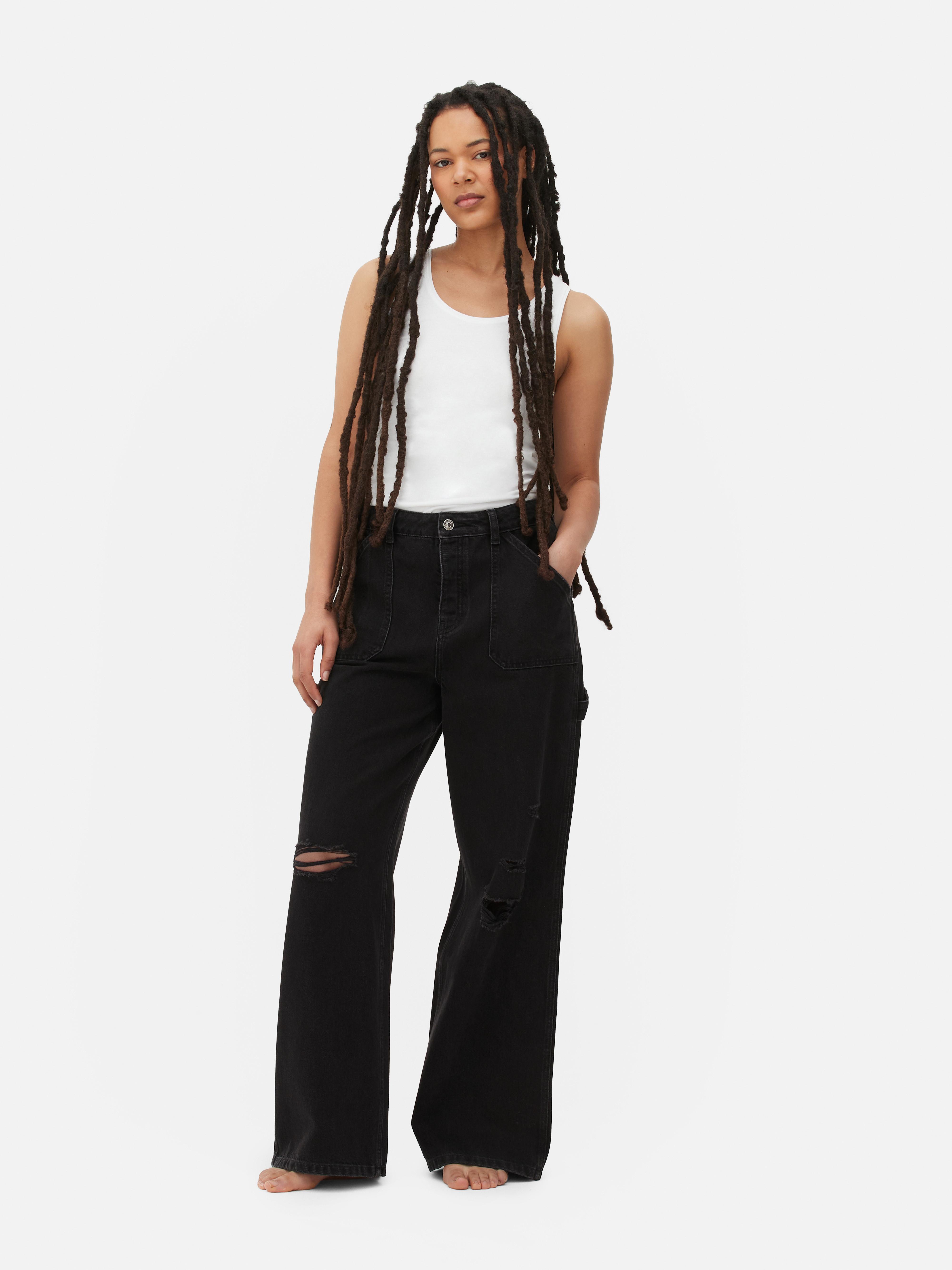 Rip Detail Wide-Leg Jeans