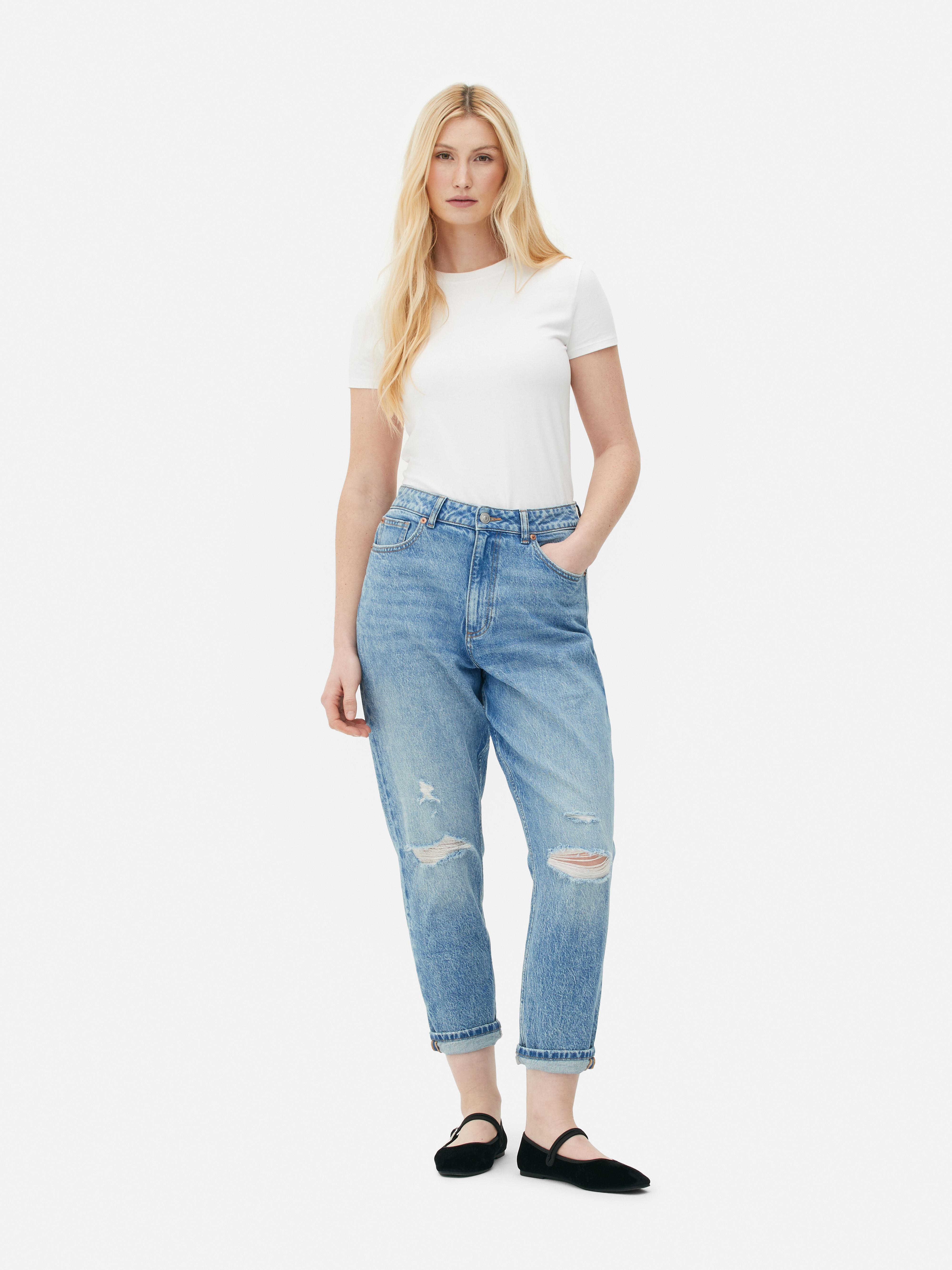 Mom jeans with ripped hot sale knees