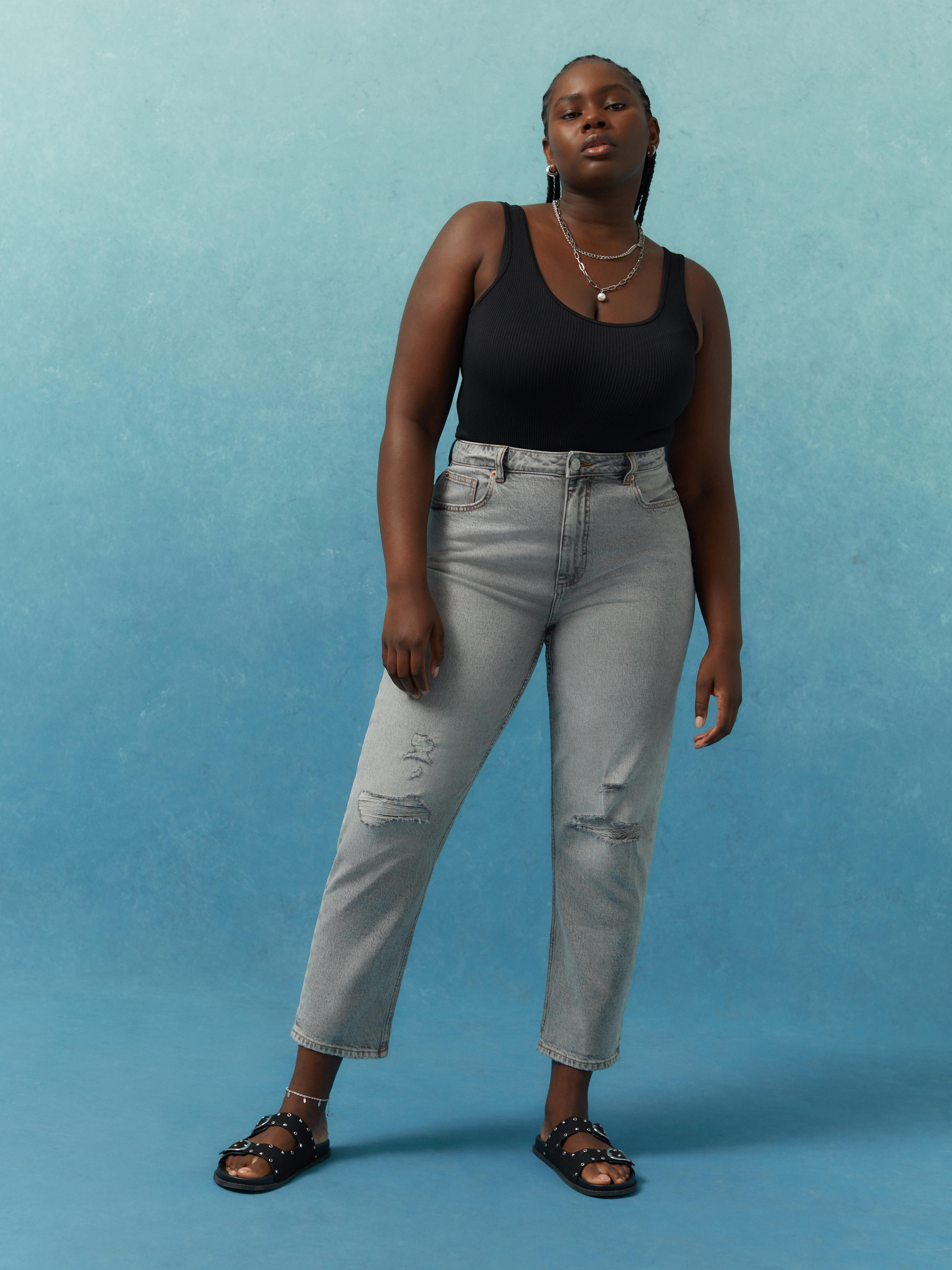 Grey mom jeans outfit sale