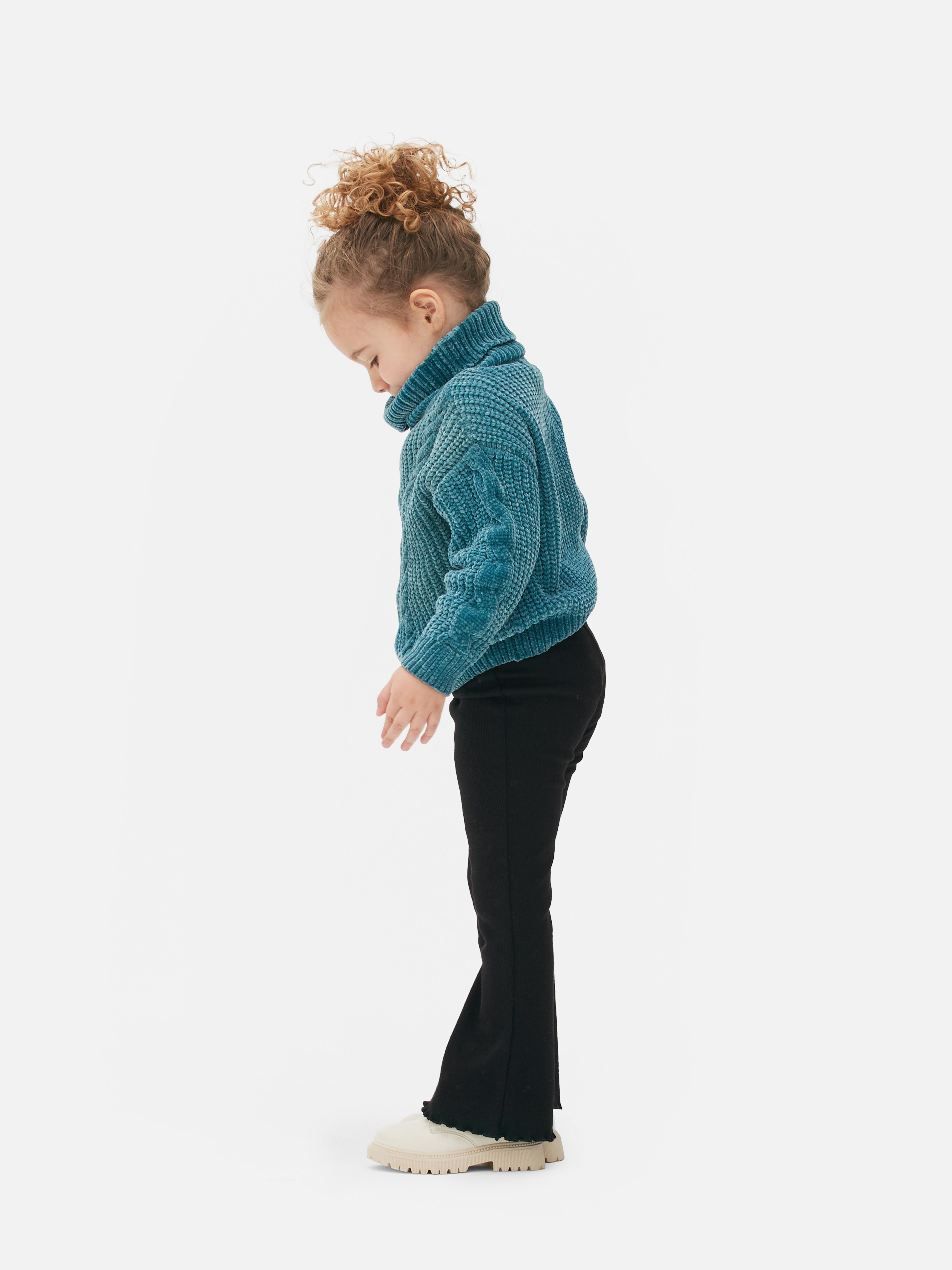 Flared Ribbed Leggings - Black - Kids