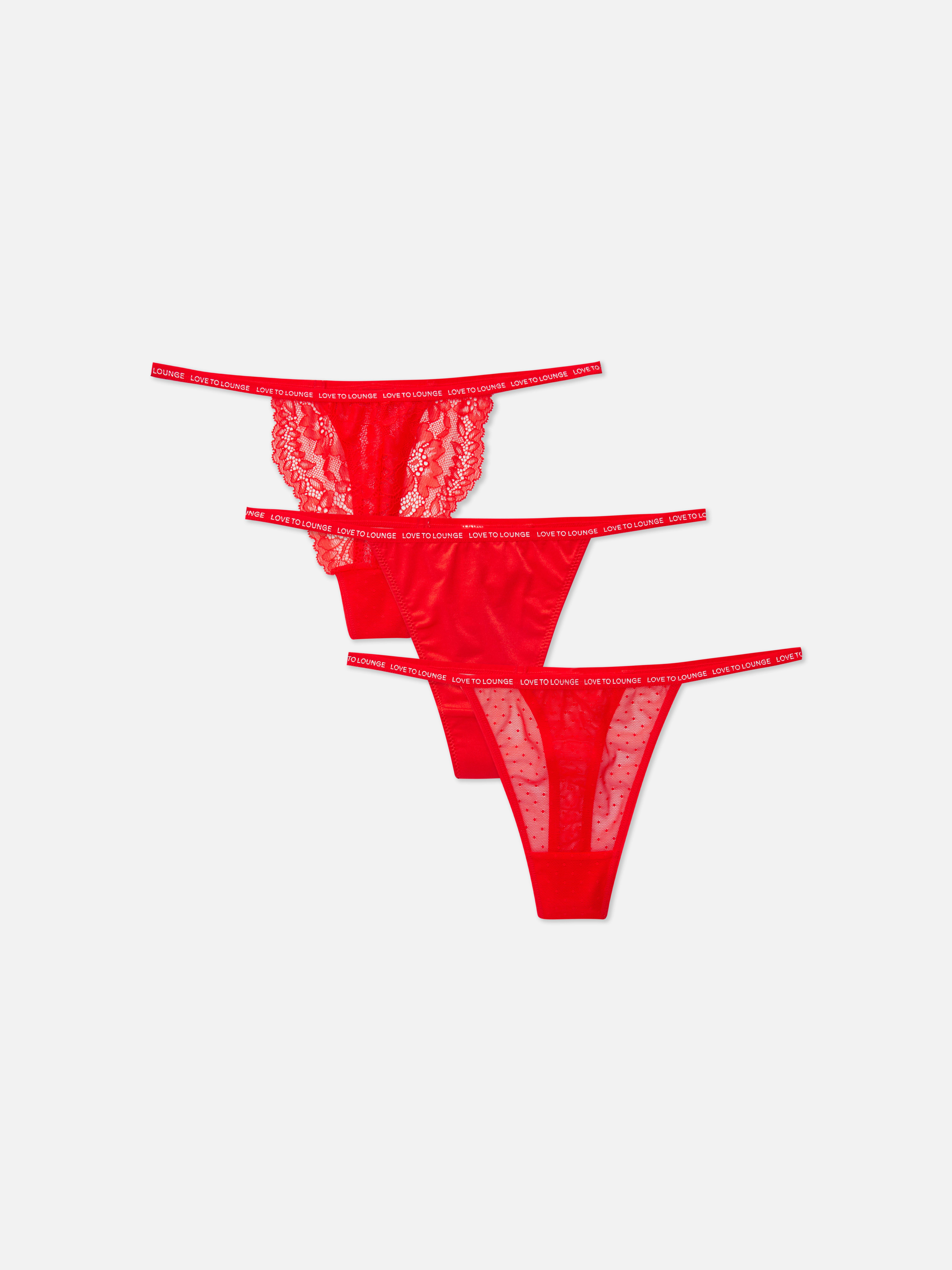 Womens Red 3pk Ribbed Miami Thongs