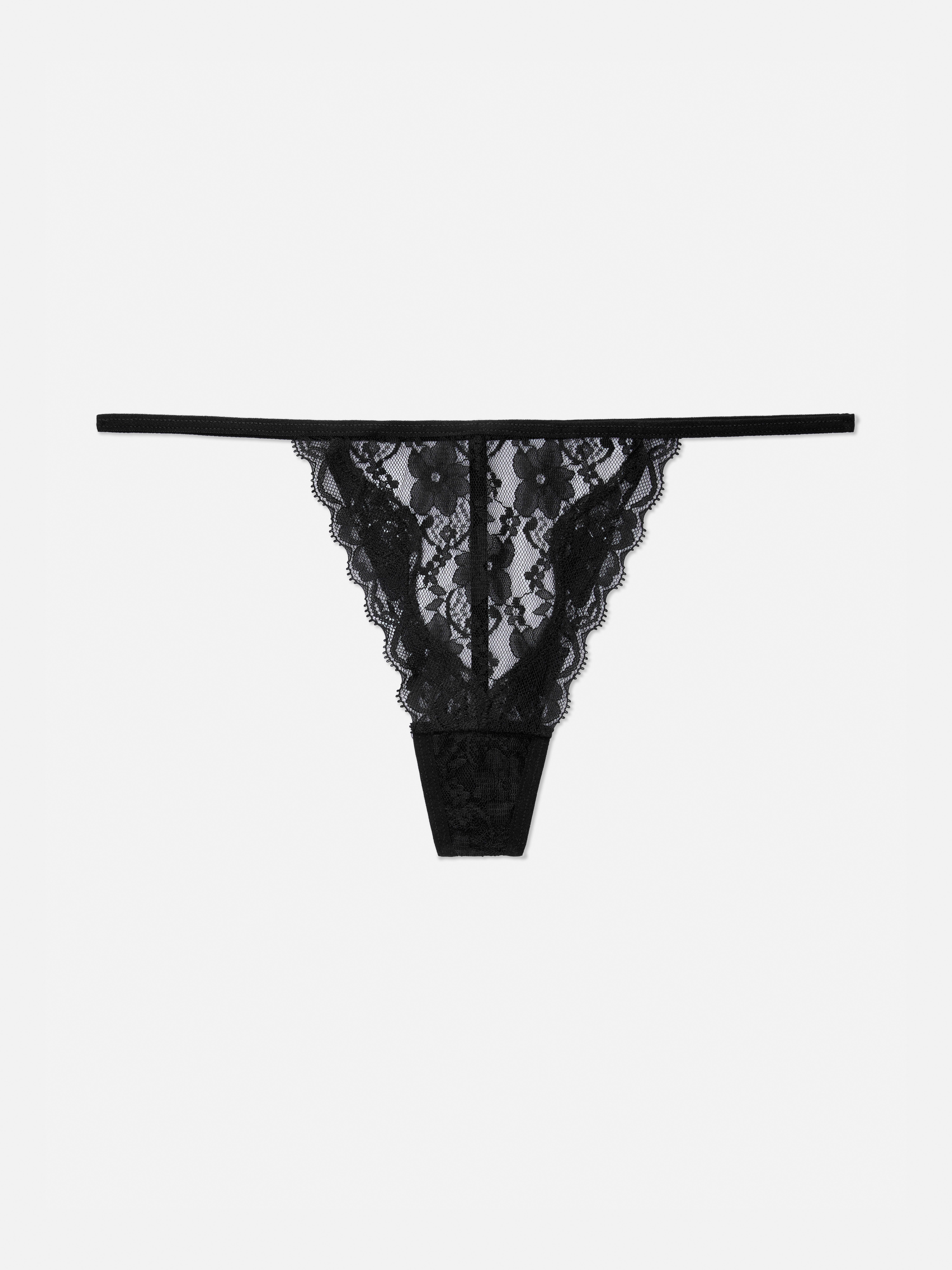 Womens Black Scalloped Lace G-String Thong