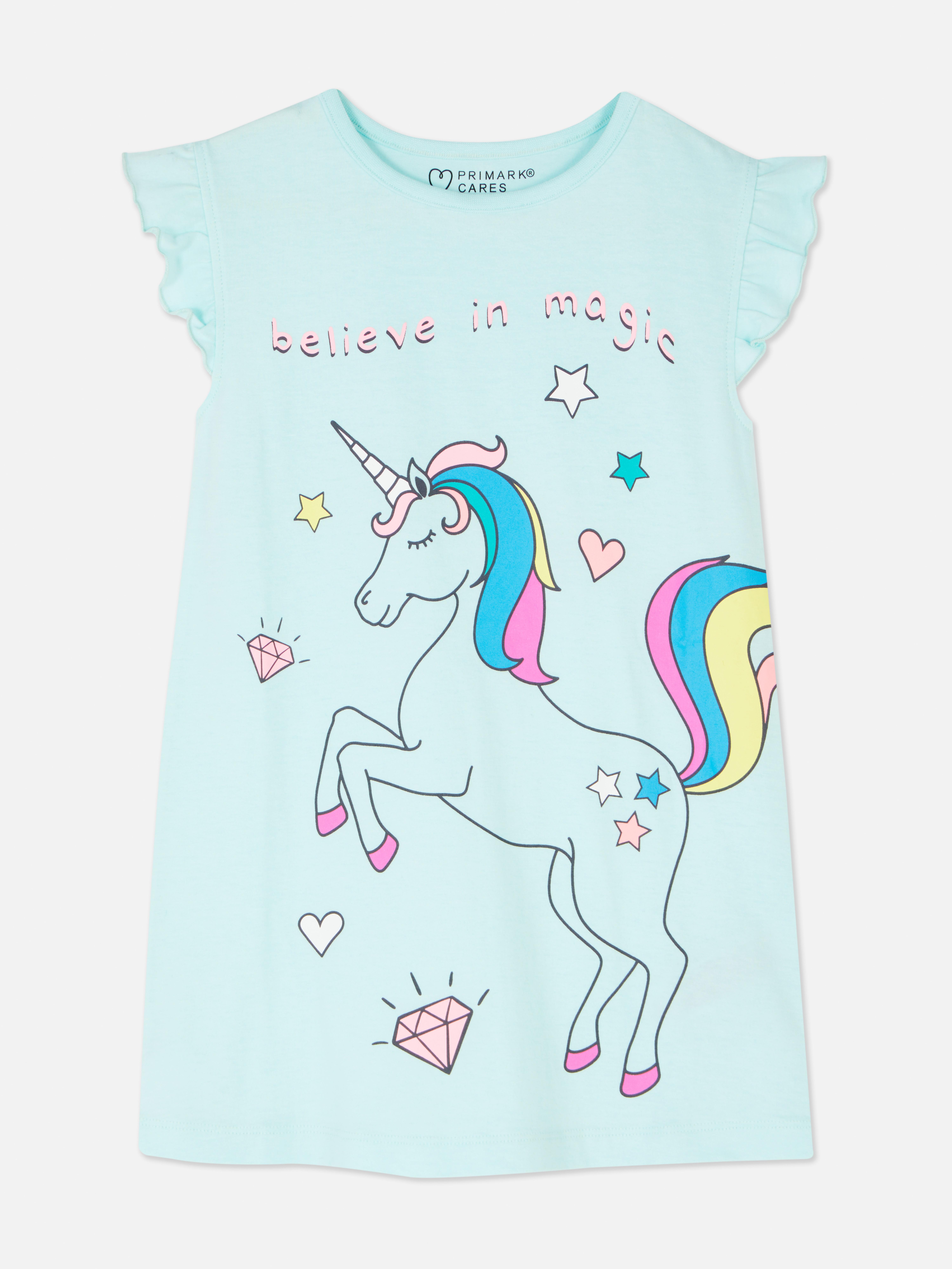 T-shirt da notte con maniche a volant e unicorno