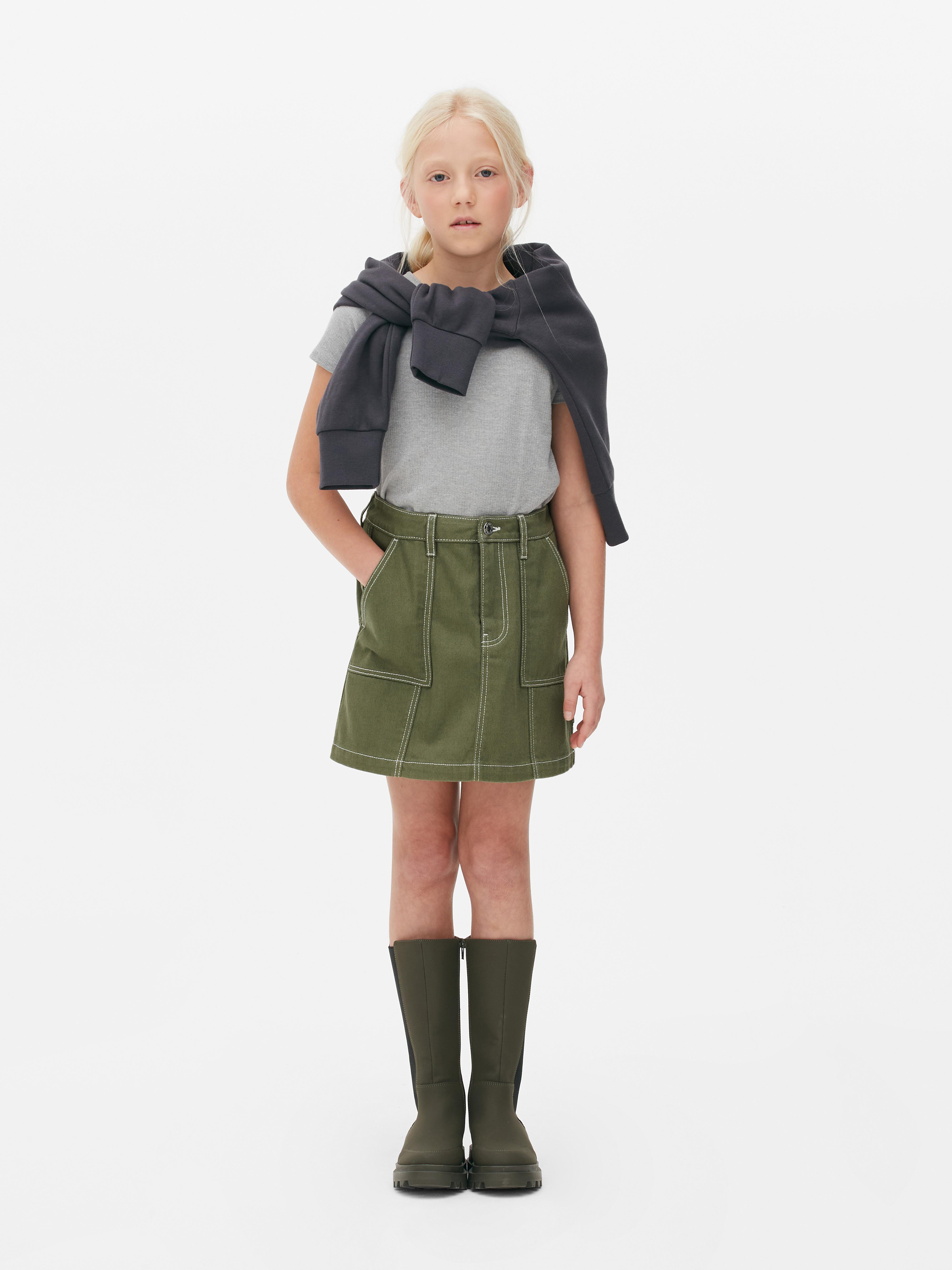 Contrast Stitch Denim Skirt
