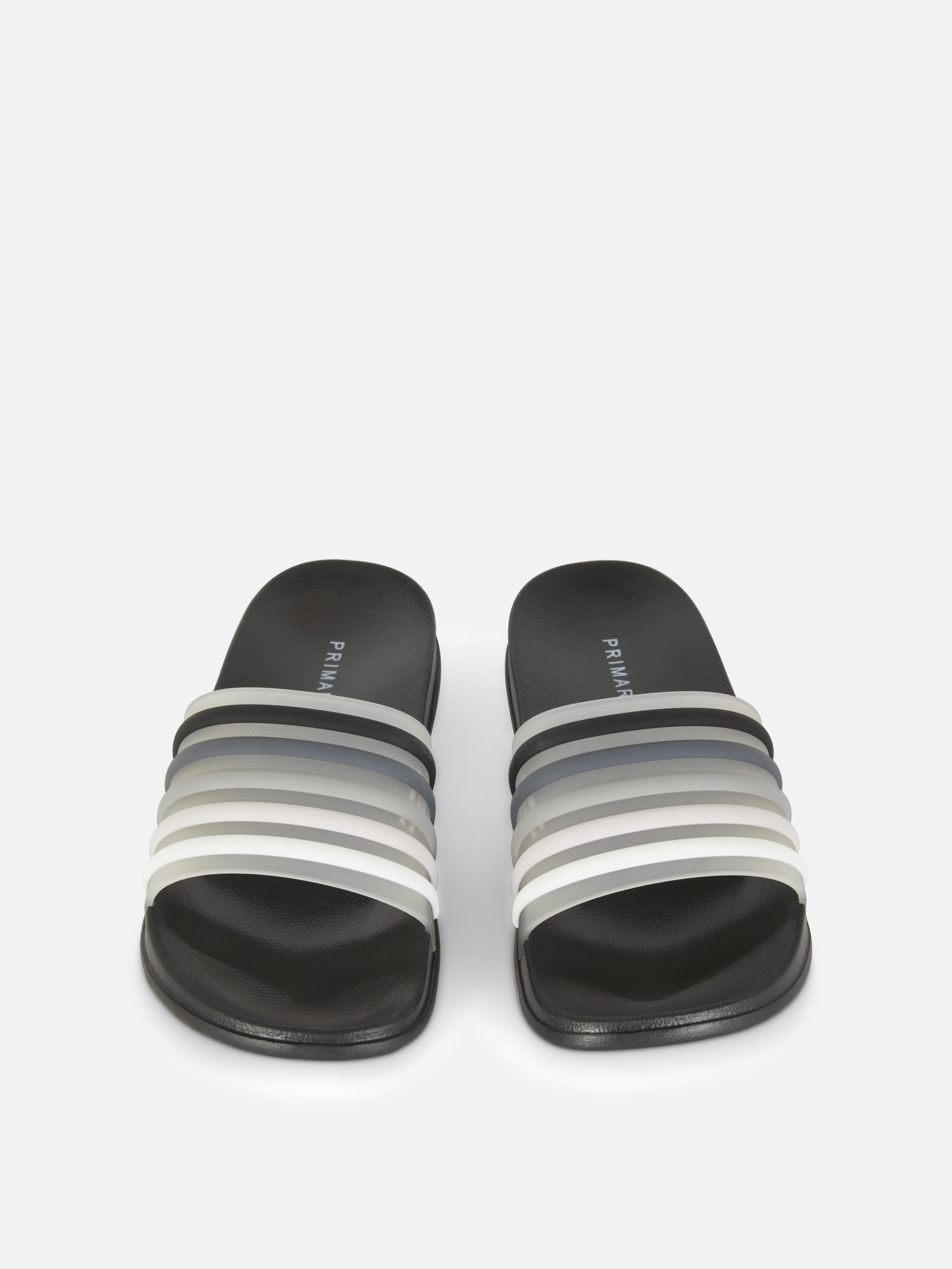 Boys Black Striped Pool Slides Primark