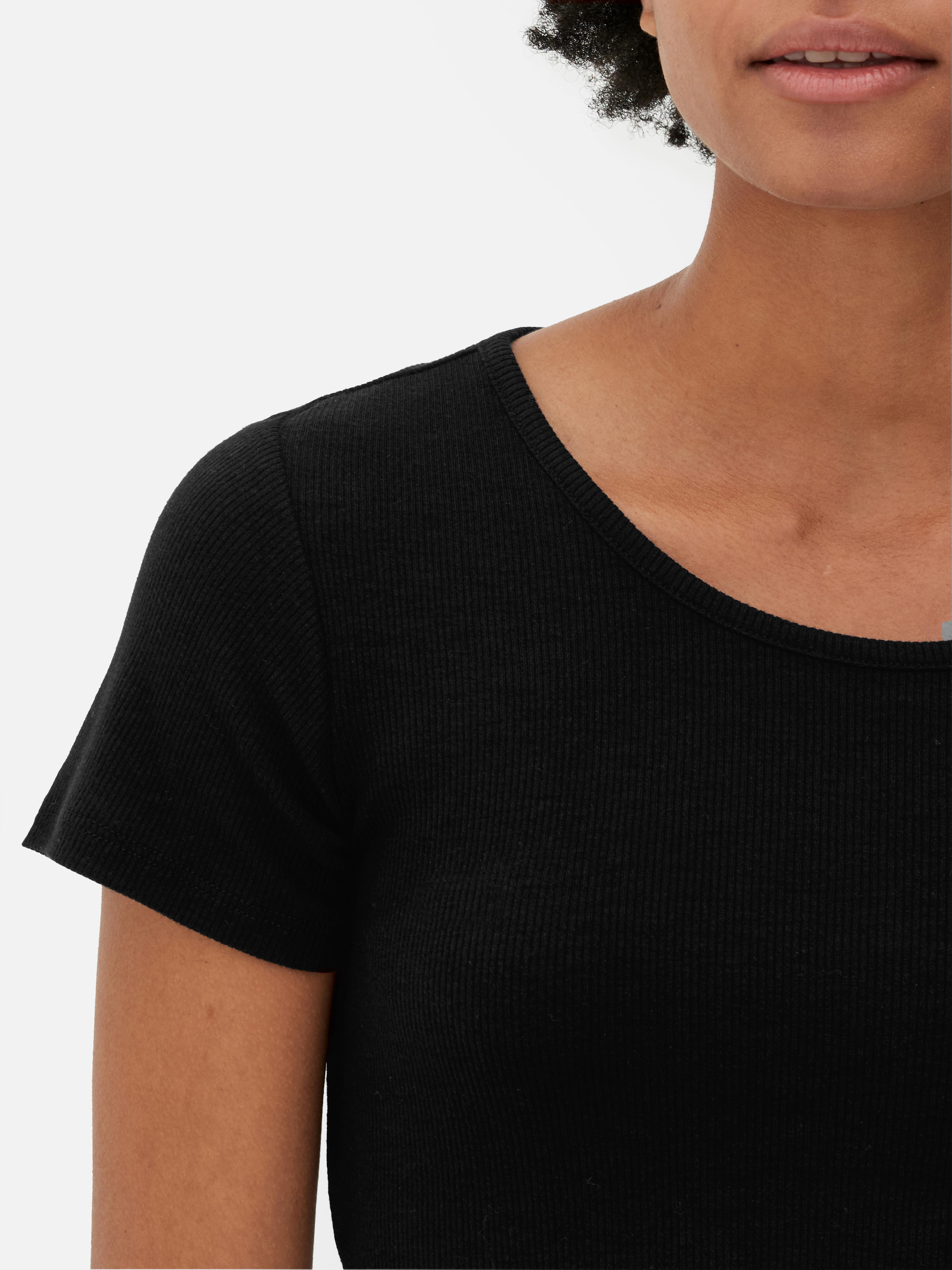 Womens Black Ribbed Scoop Neck Cropped T-Shirt | Primark