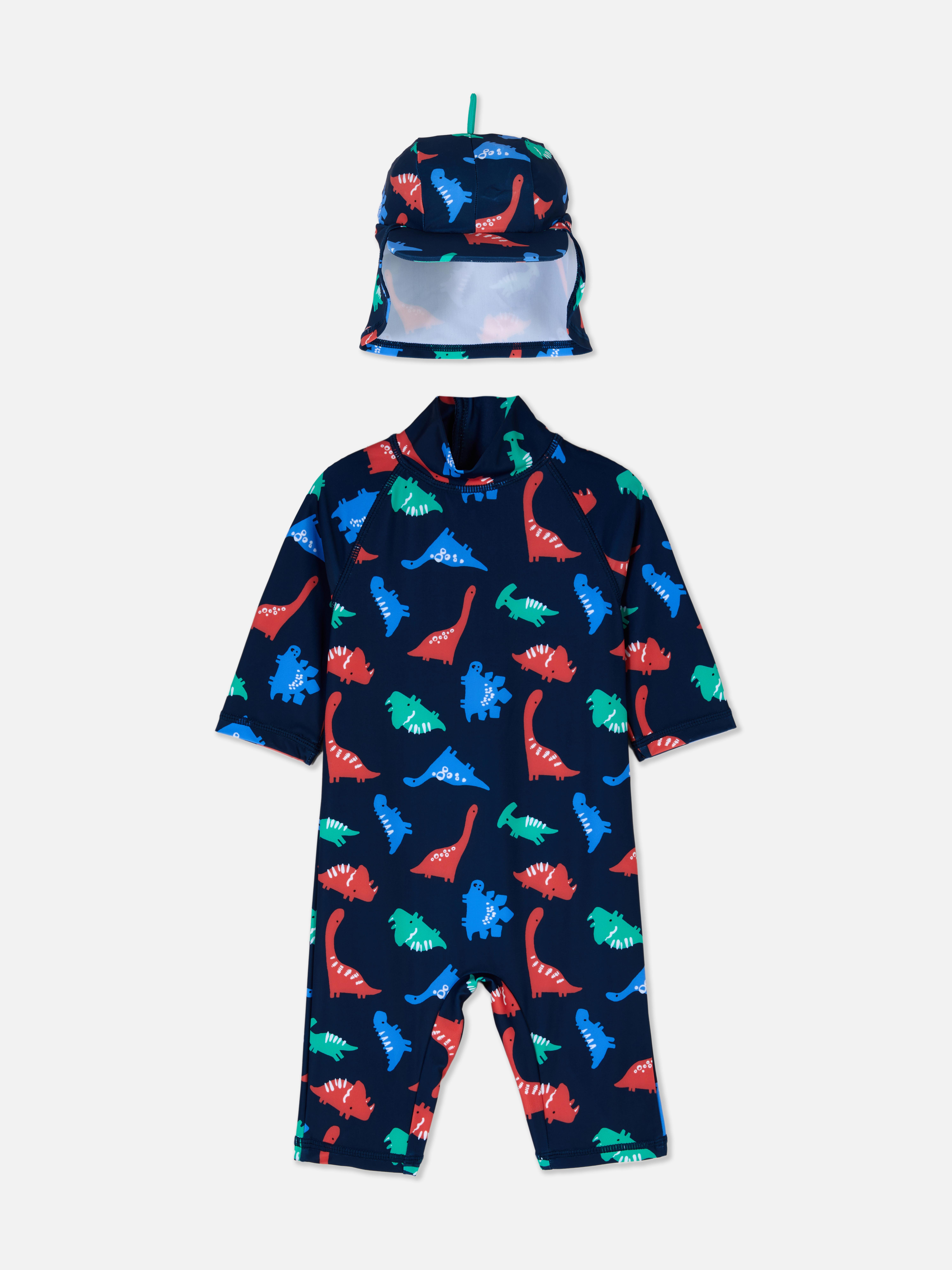 Dinosaur Print Swimsuit and Swim Hat Set
