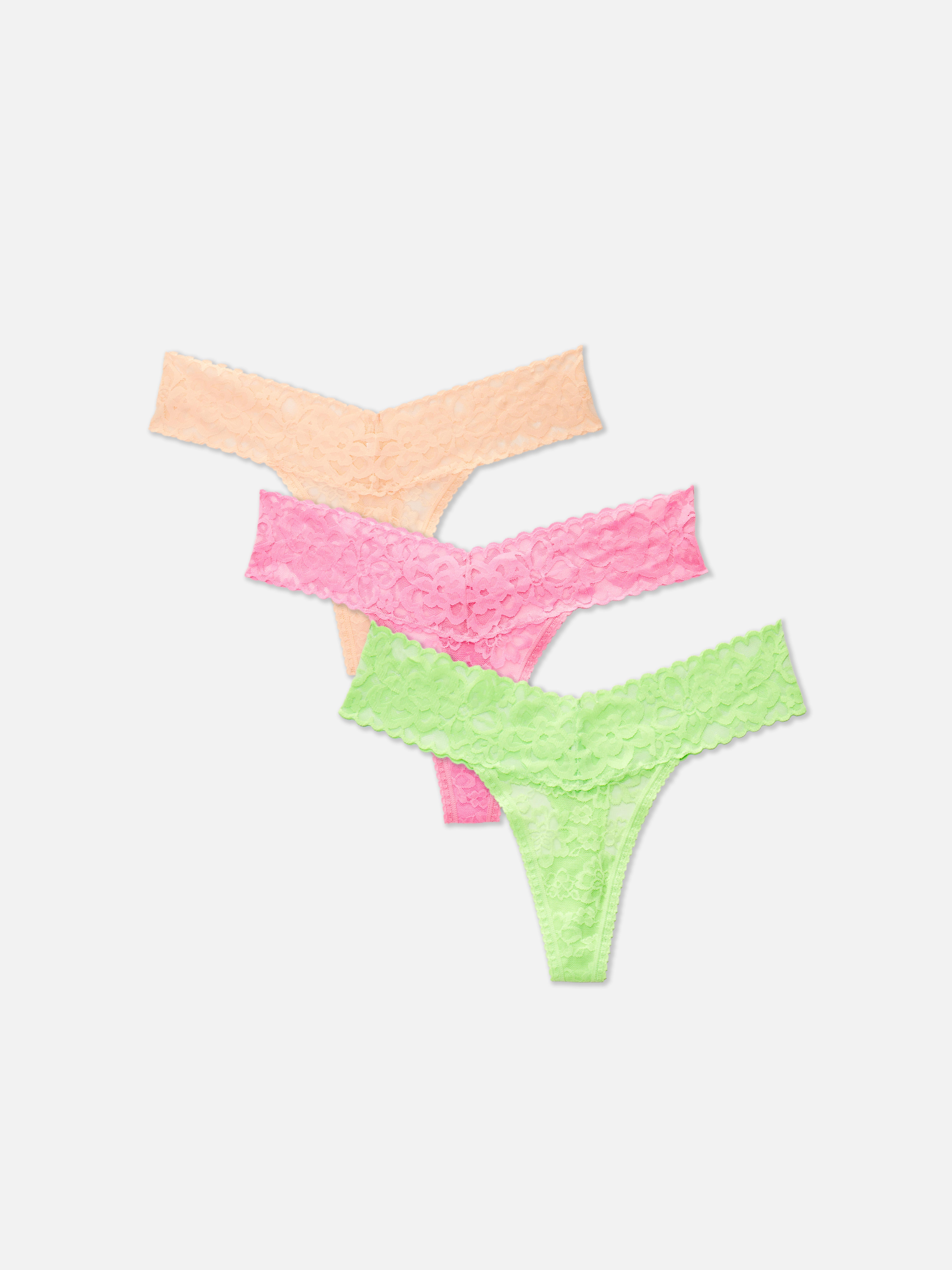 Womens Pink 3pk Fashion Bandeau Lace Thongs