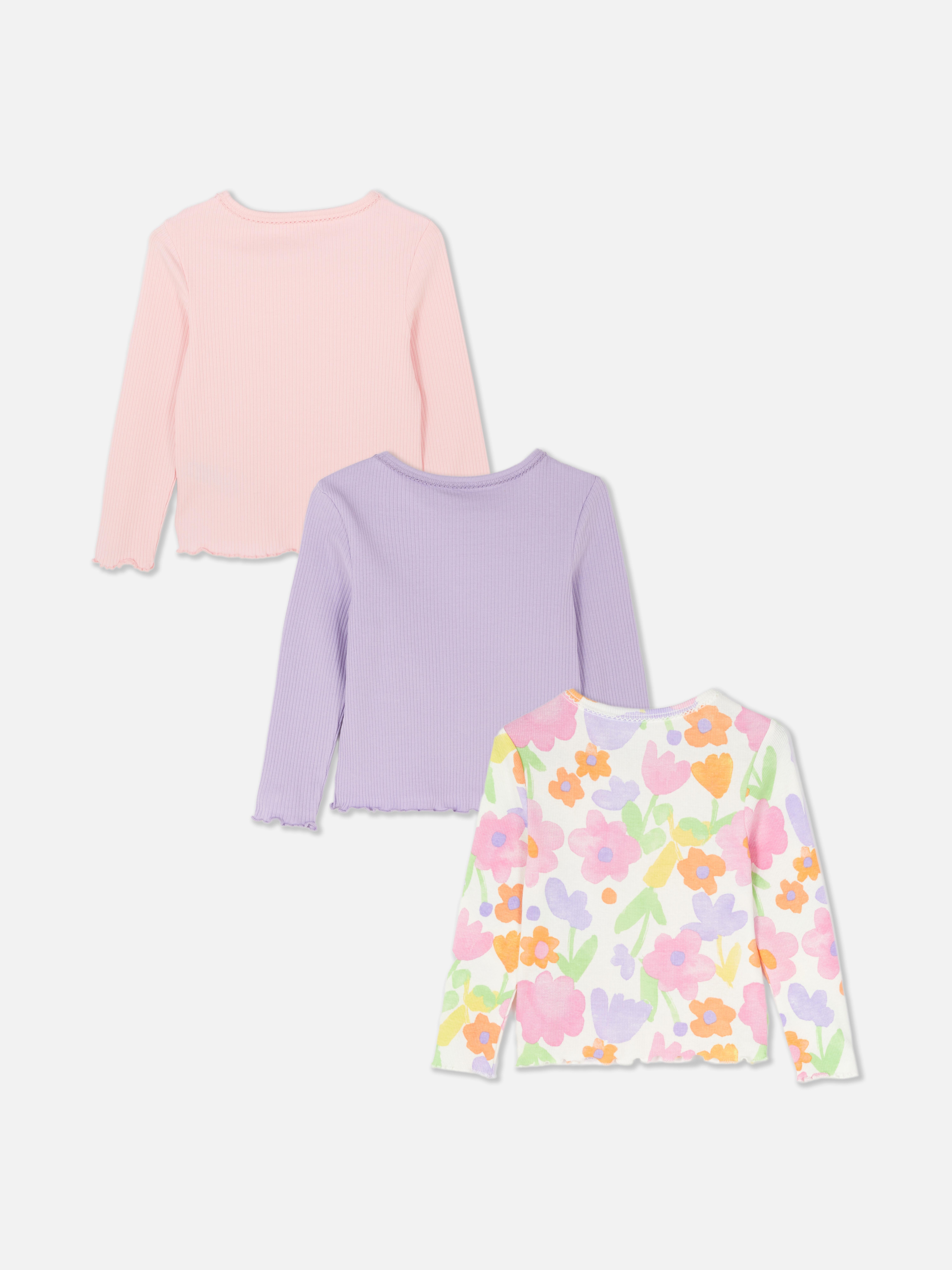 3 T-shirt a maniche lunghe a coste