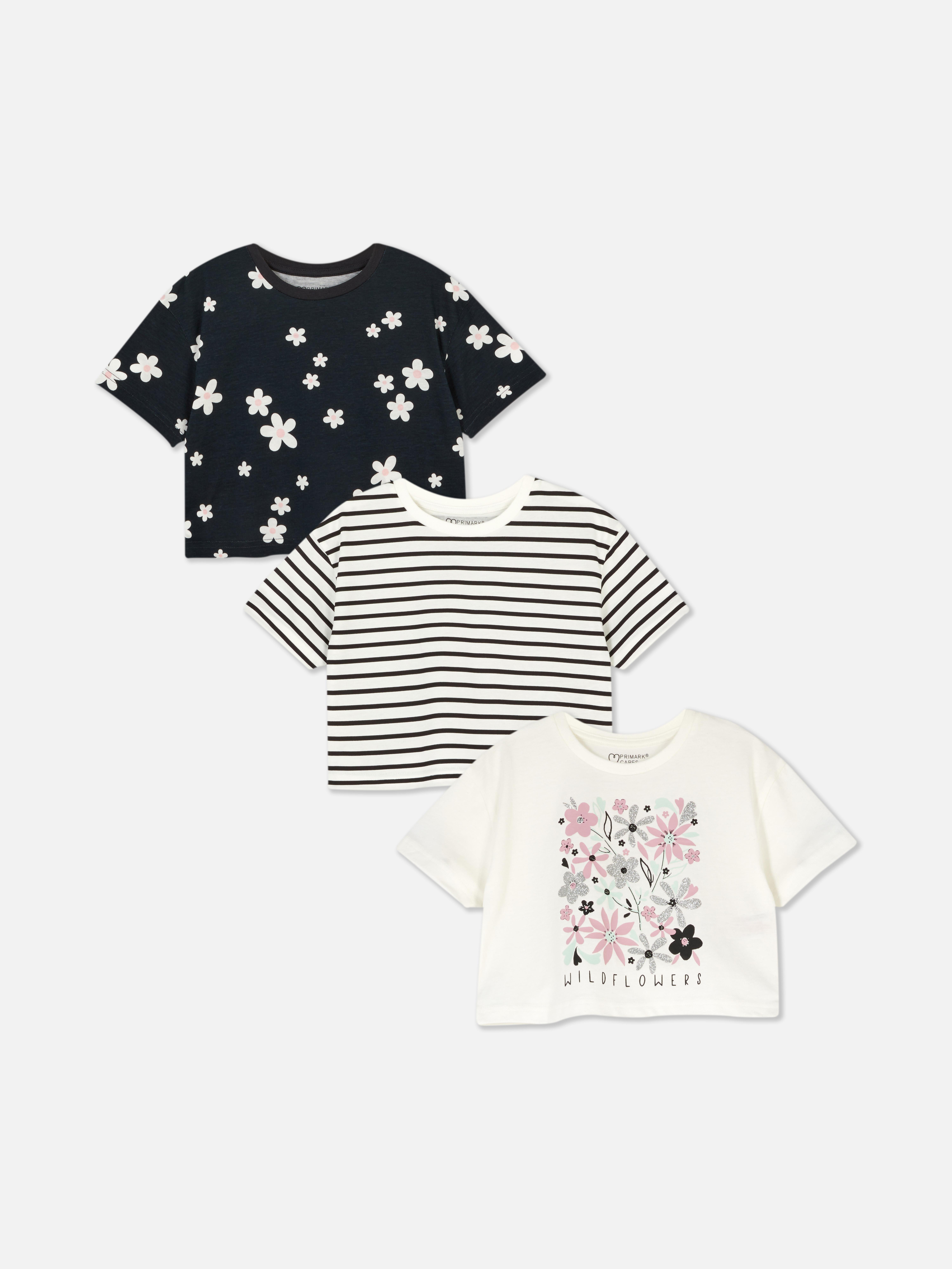 3-Pack Cropped Print T-Shirts