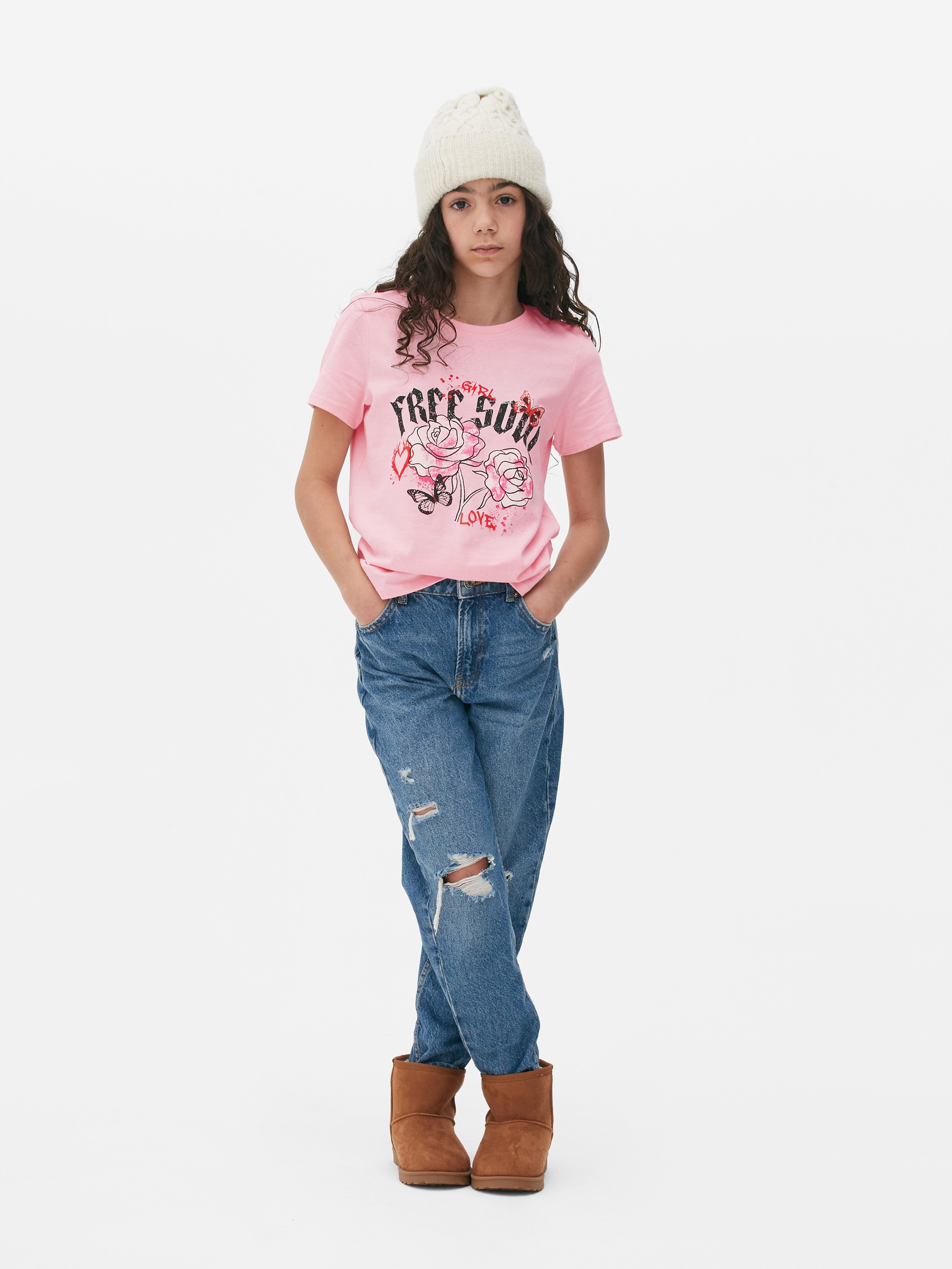 Girls Light Pink Graphic Short Sleeve T-Shirt