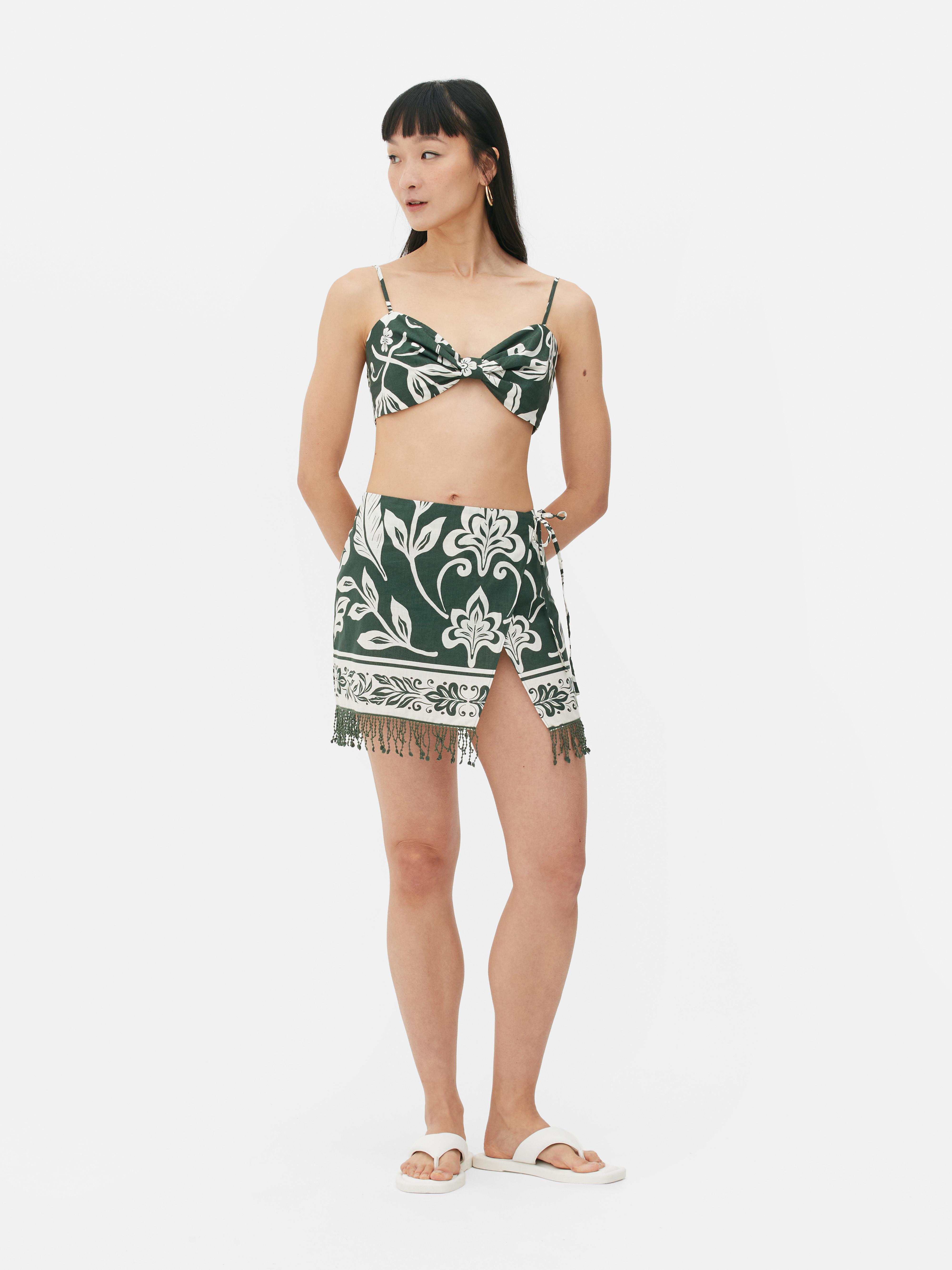 Border Print Knot Bralette Top