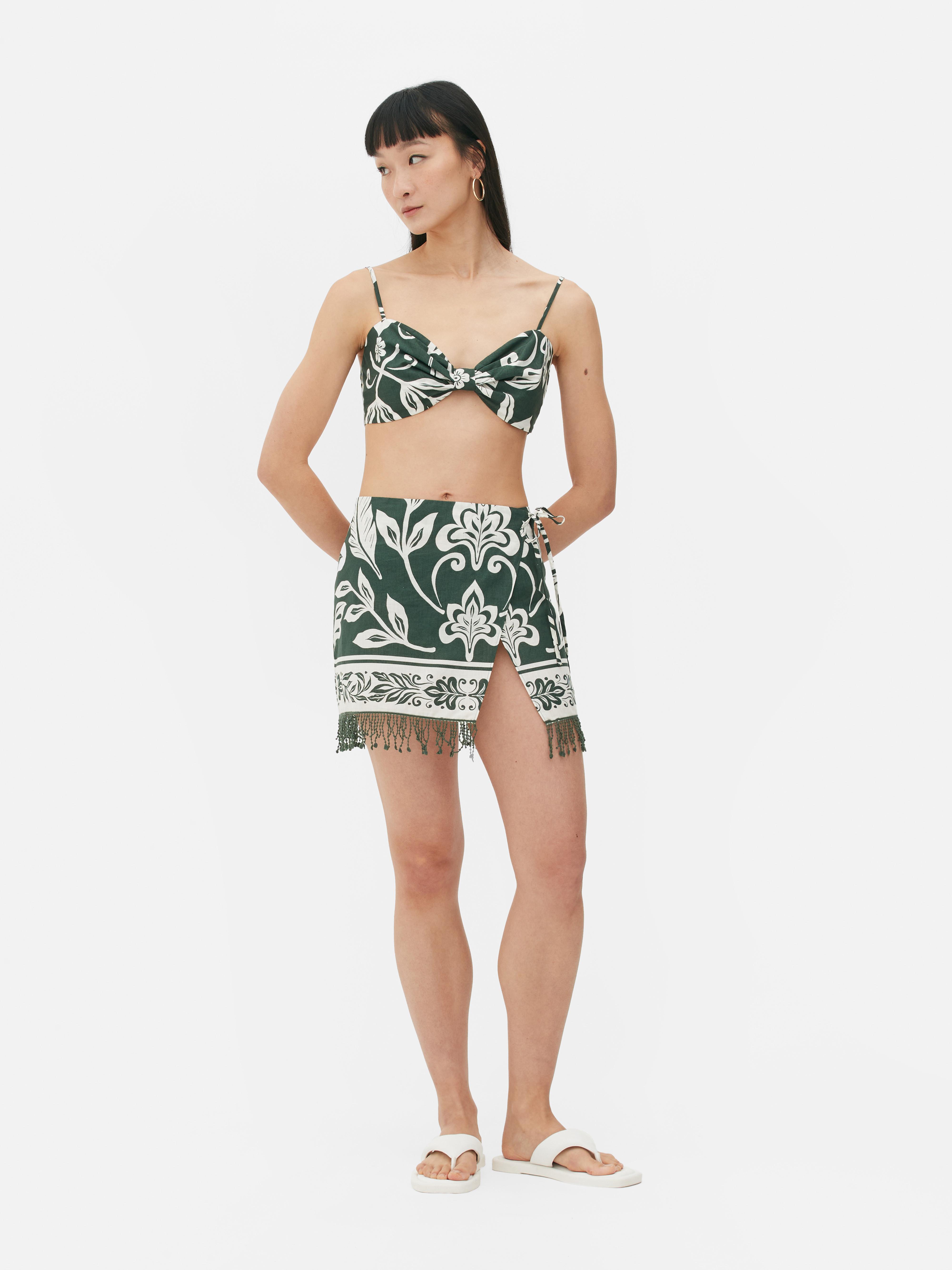 Border Print Mini Sarong Skirt