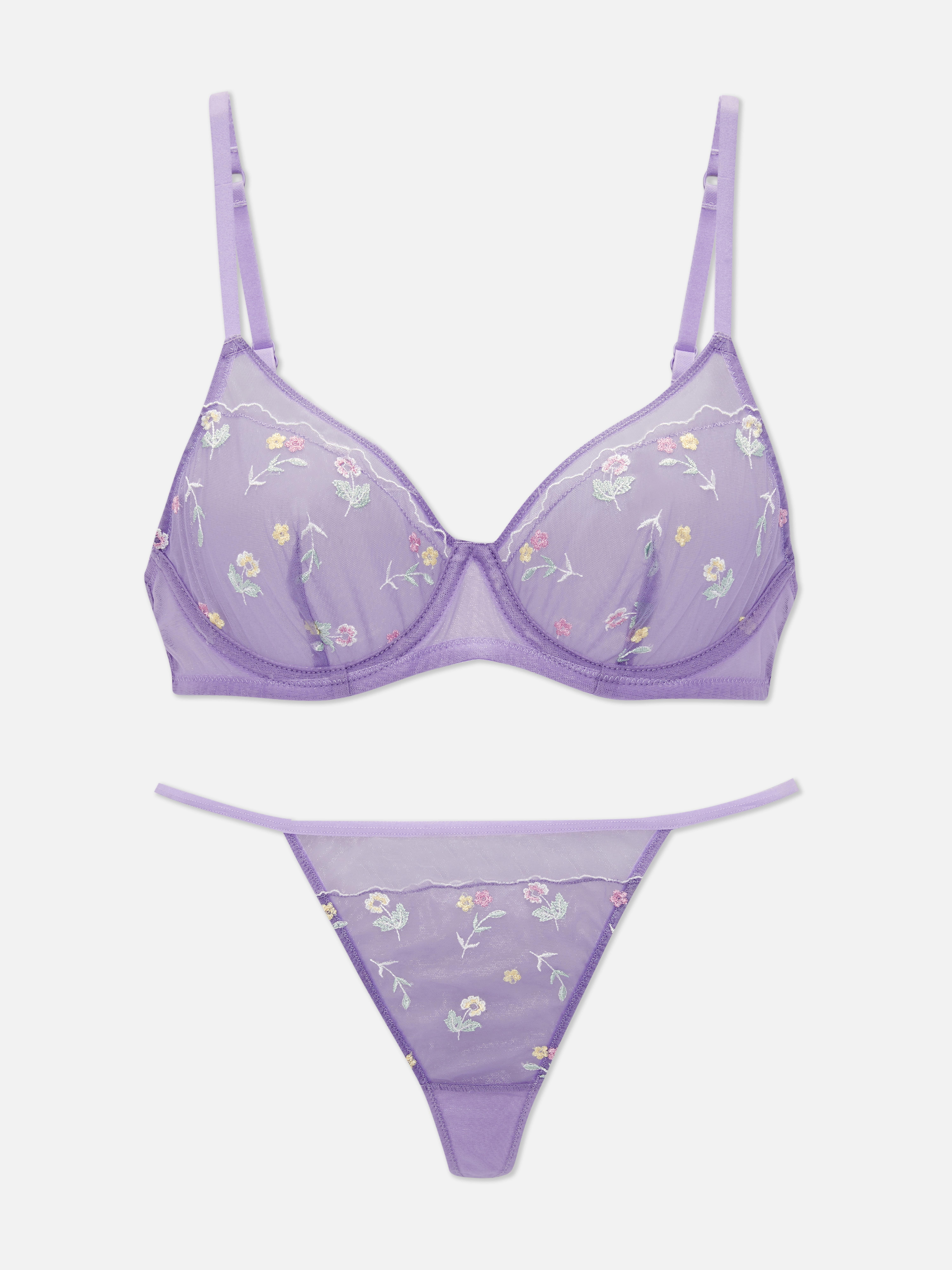Womens Lilac Mesh Triangle Bralette and Thong Set