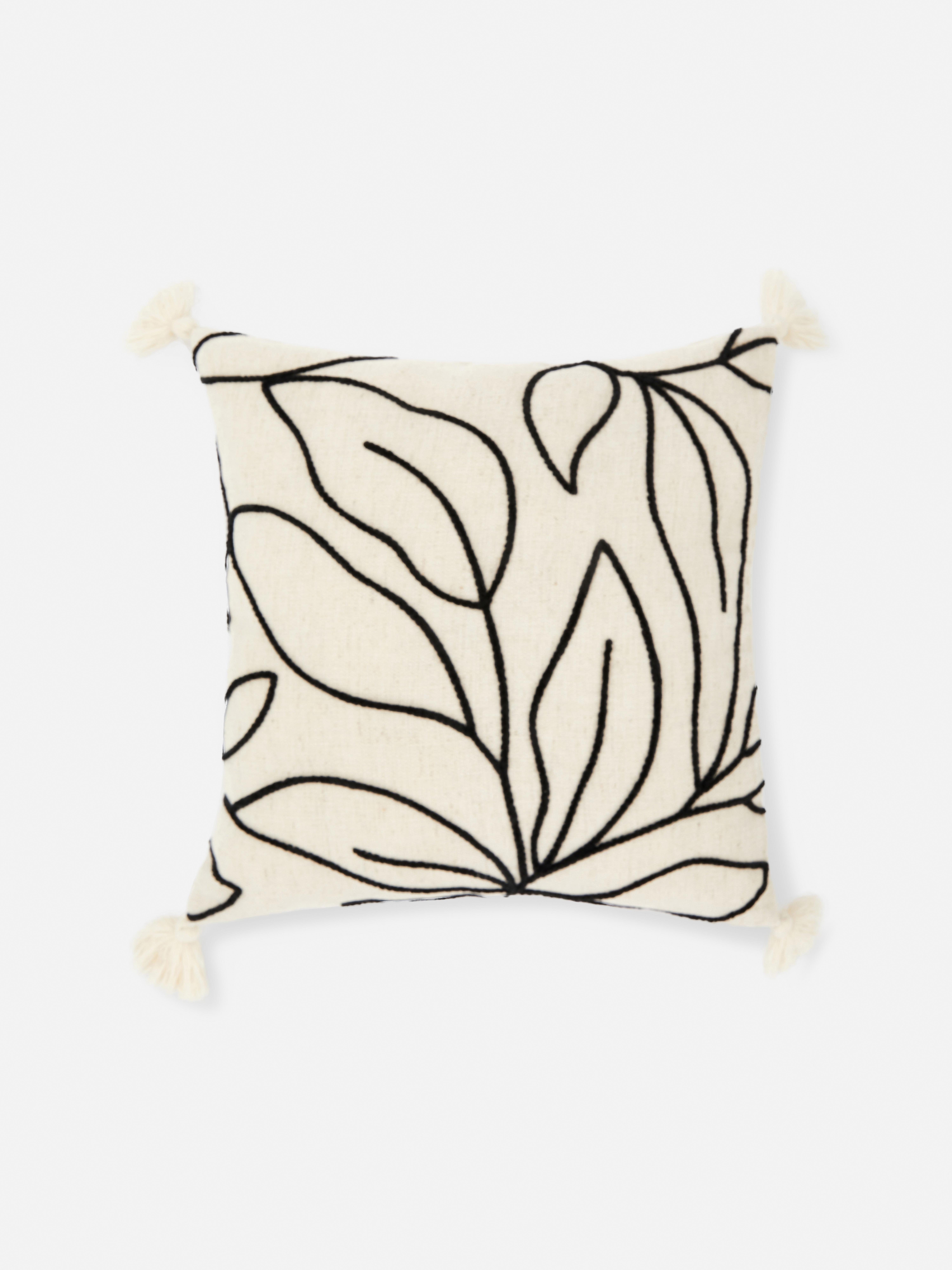 Embroidered Leaf Square Cushion