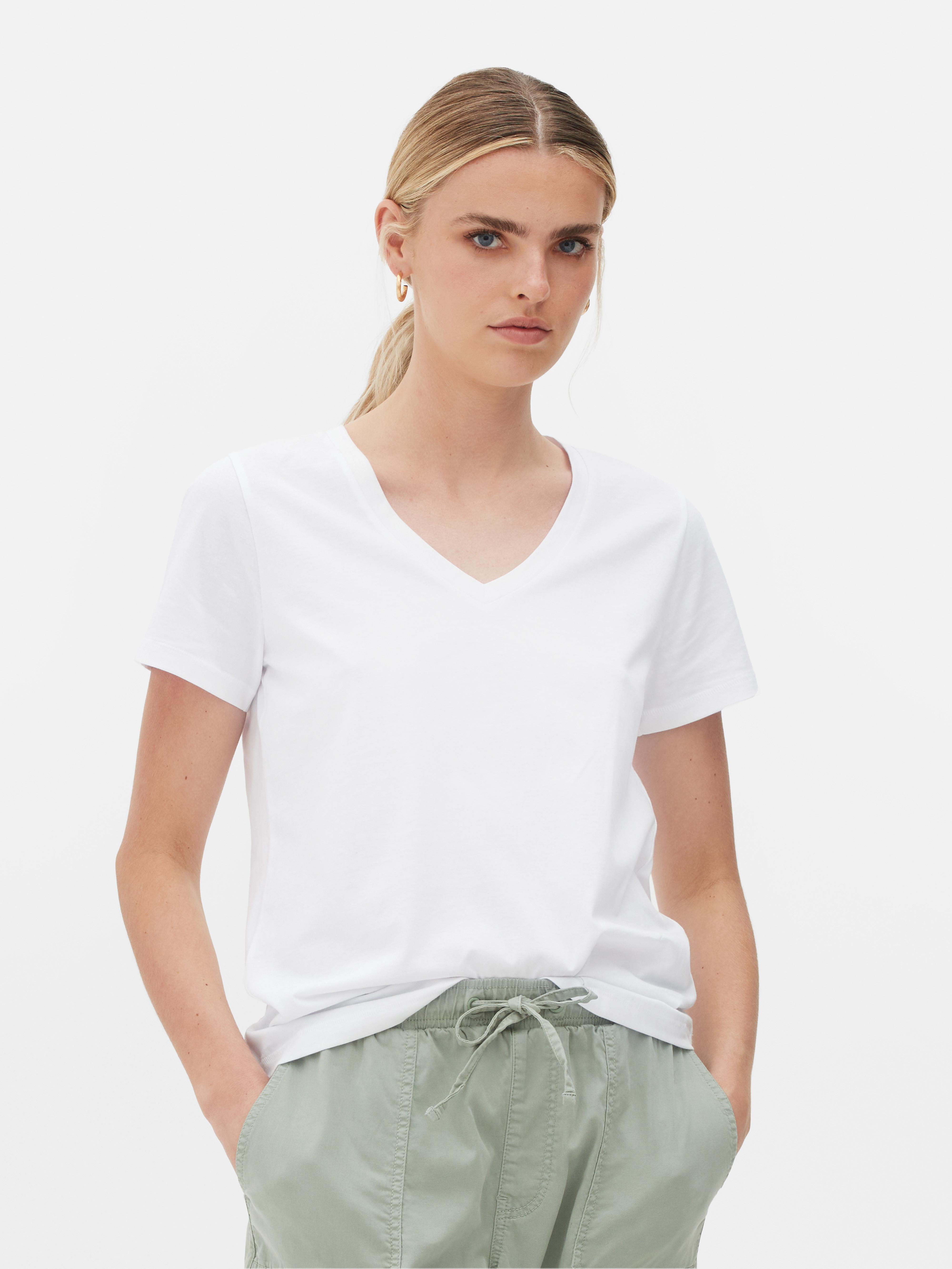 Women s White V Neck Short Sleeve T Shirt Primark