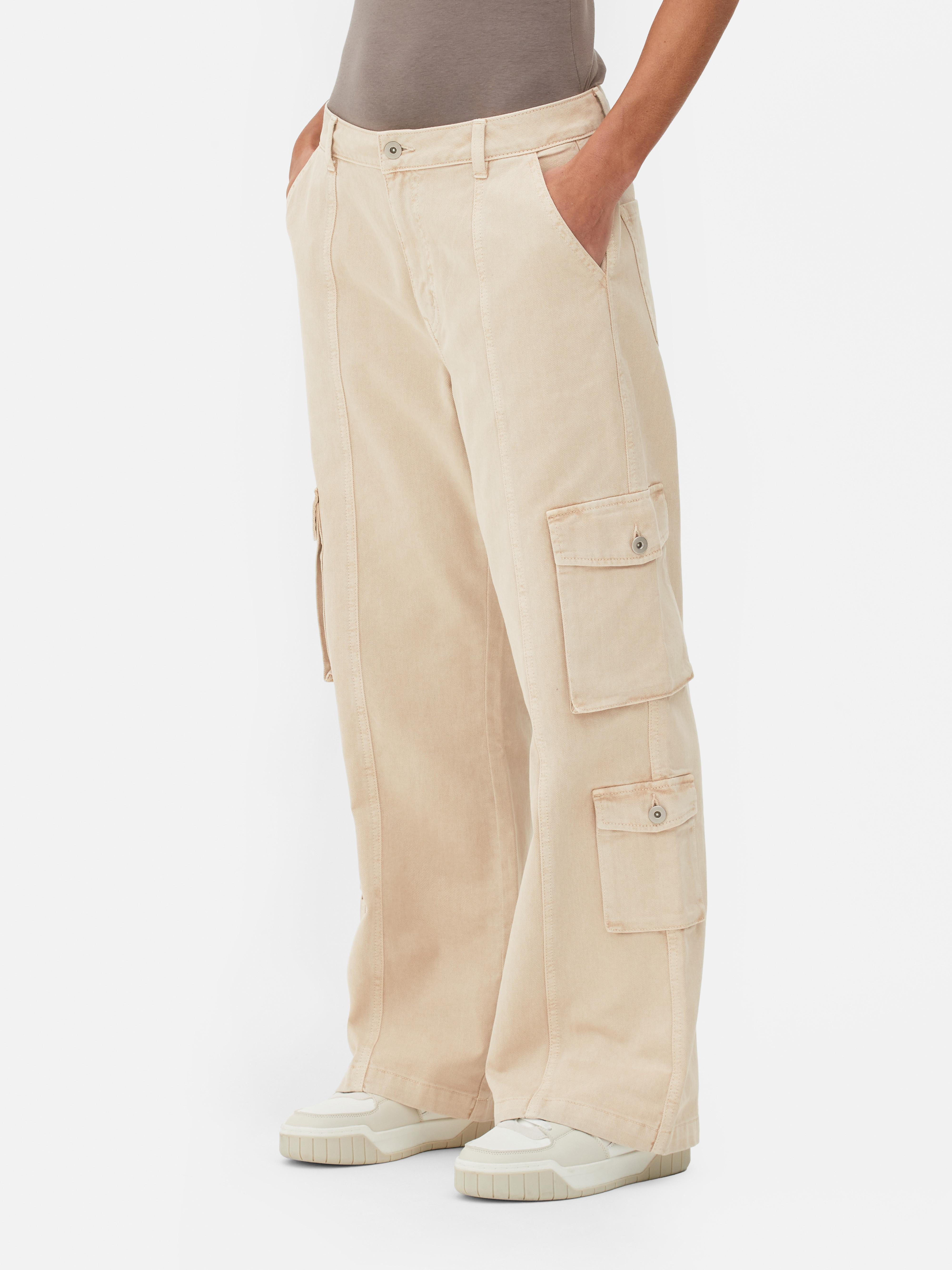 Womens Stone Loose-Fit Cargo Jeans