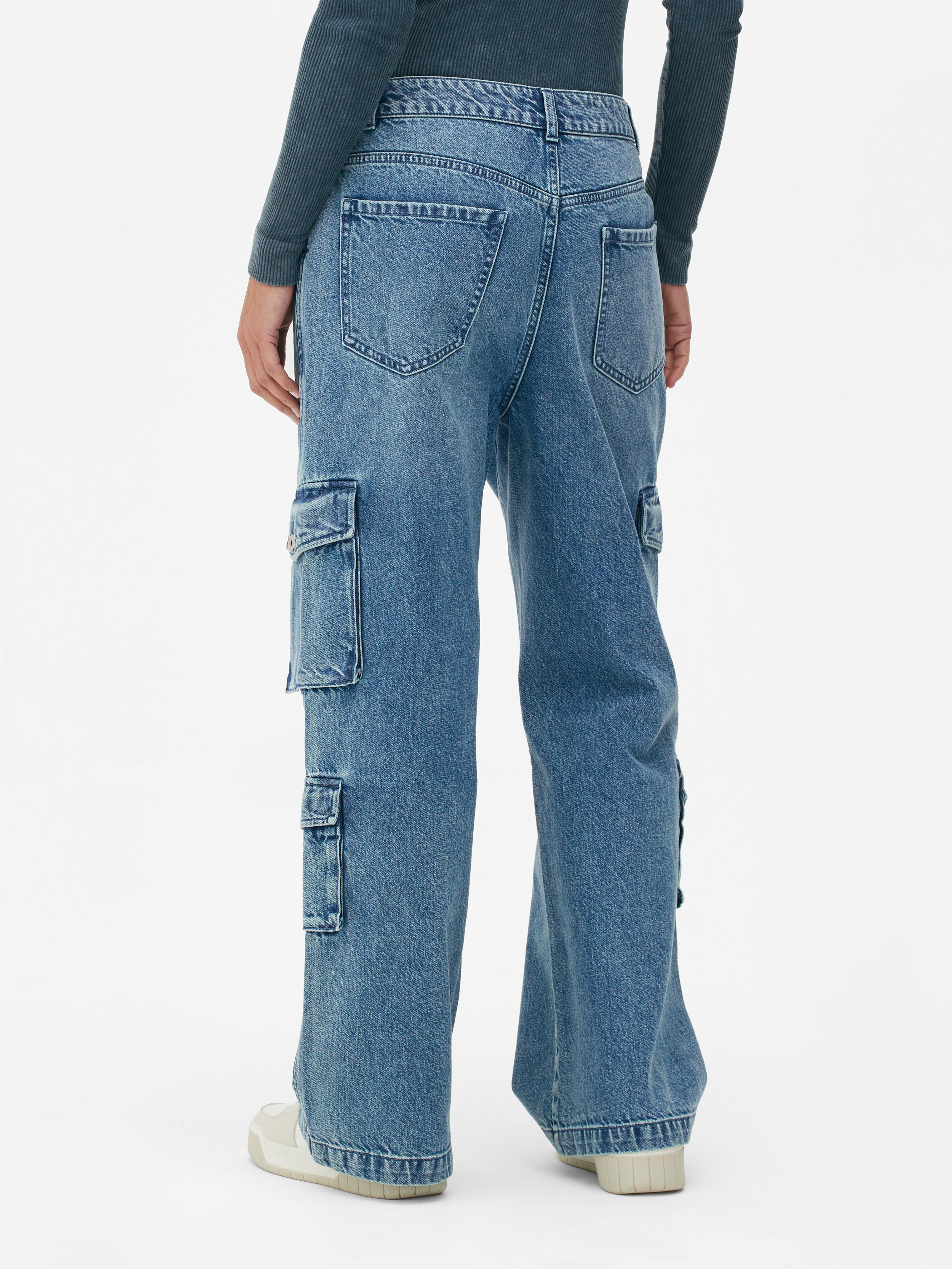 Womens Dark Blue Loose-Fit Cargo Jeans | Primark