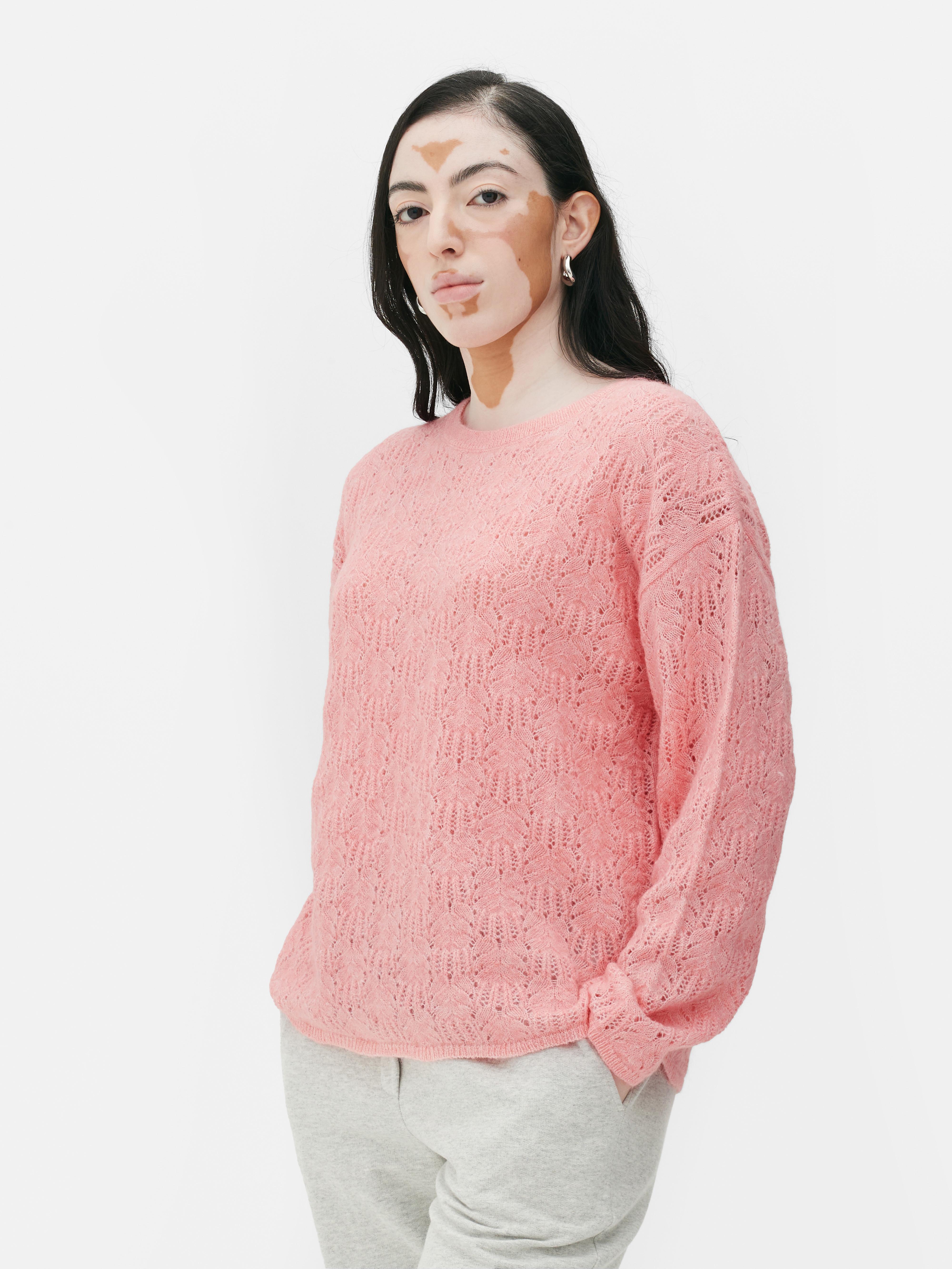 Aware Women's Pointelle Crewneck Sweater (Available in Plus Size),  Pale Pink, Medium : : Clothing, Shoes & Accessories