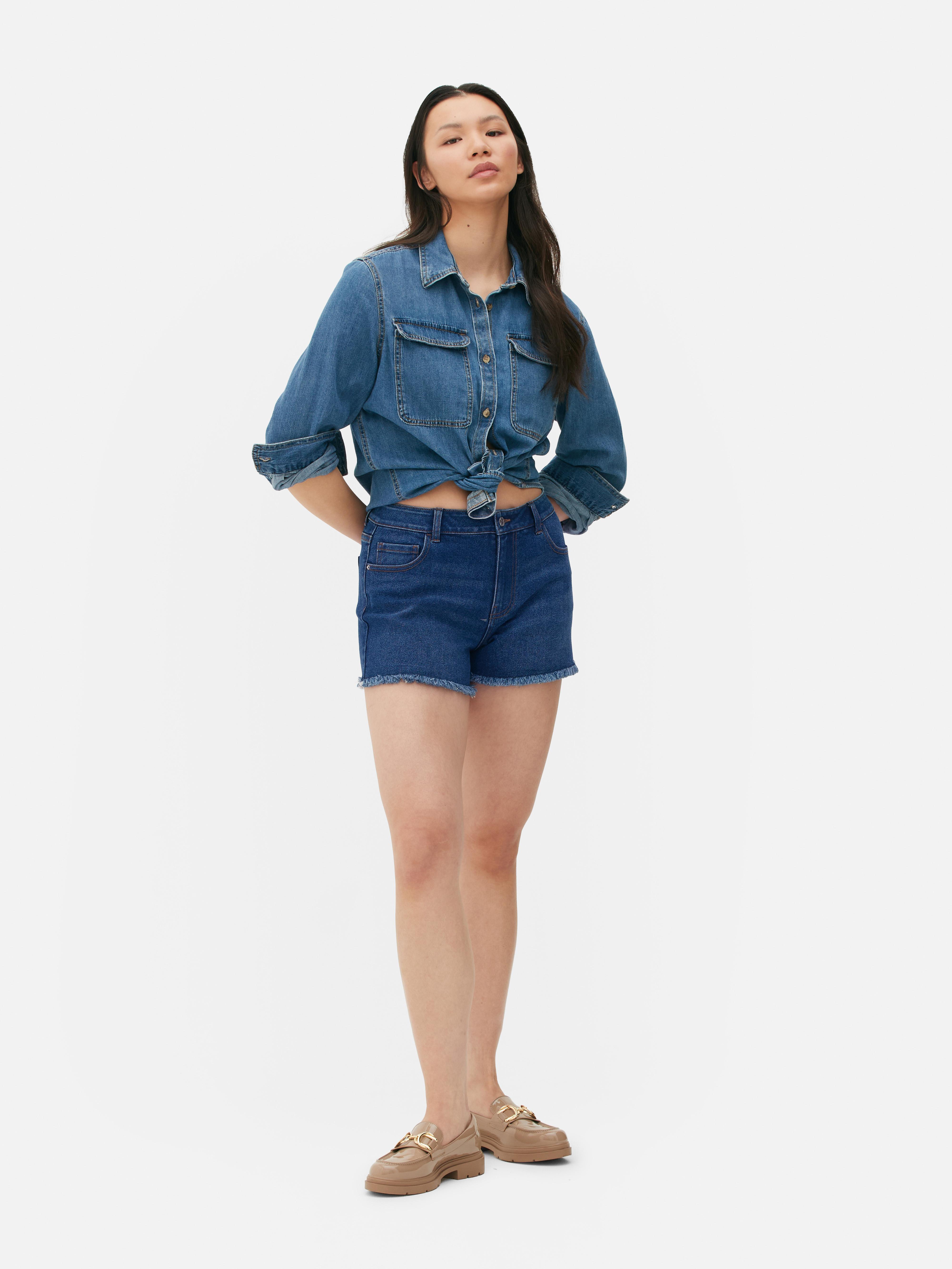 Women s Indigo Frayed Denim Shorts Primark