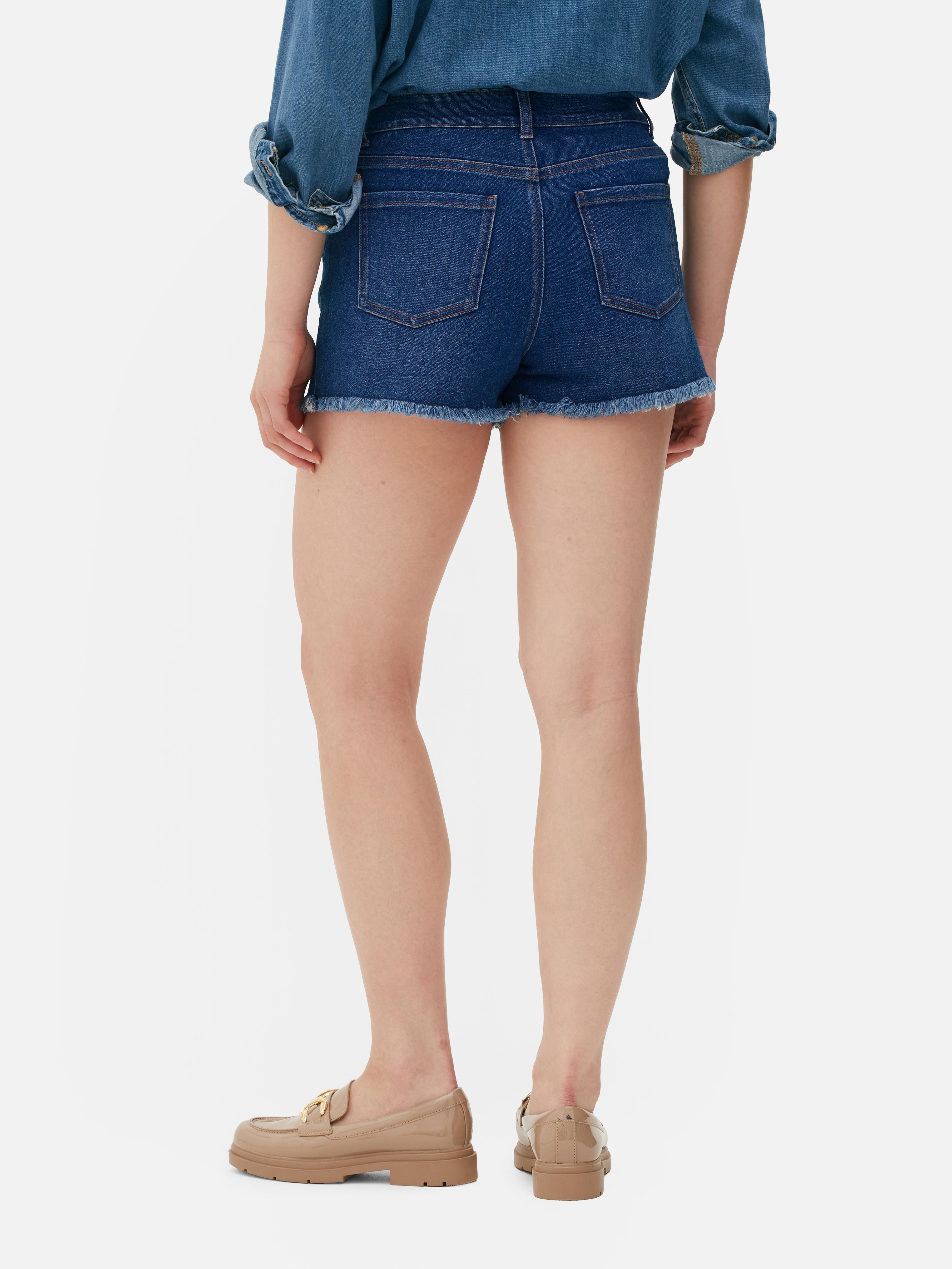Womens Indigo Frayed Denim Shorts Primark