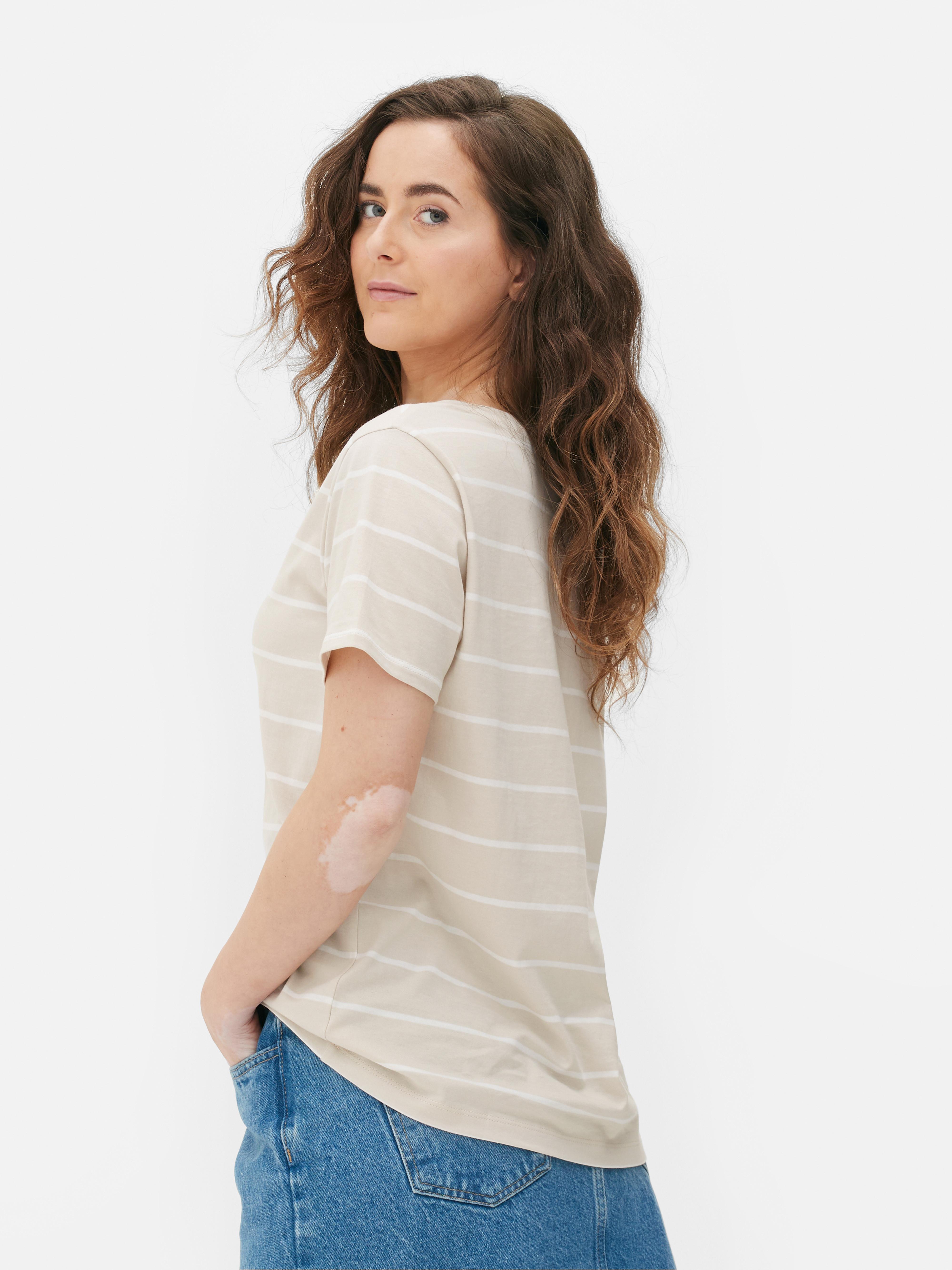 Womens Stone VNeck Striped TShirt Primark