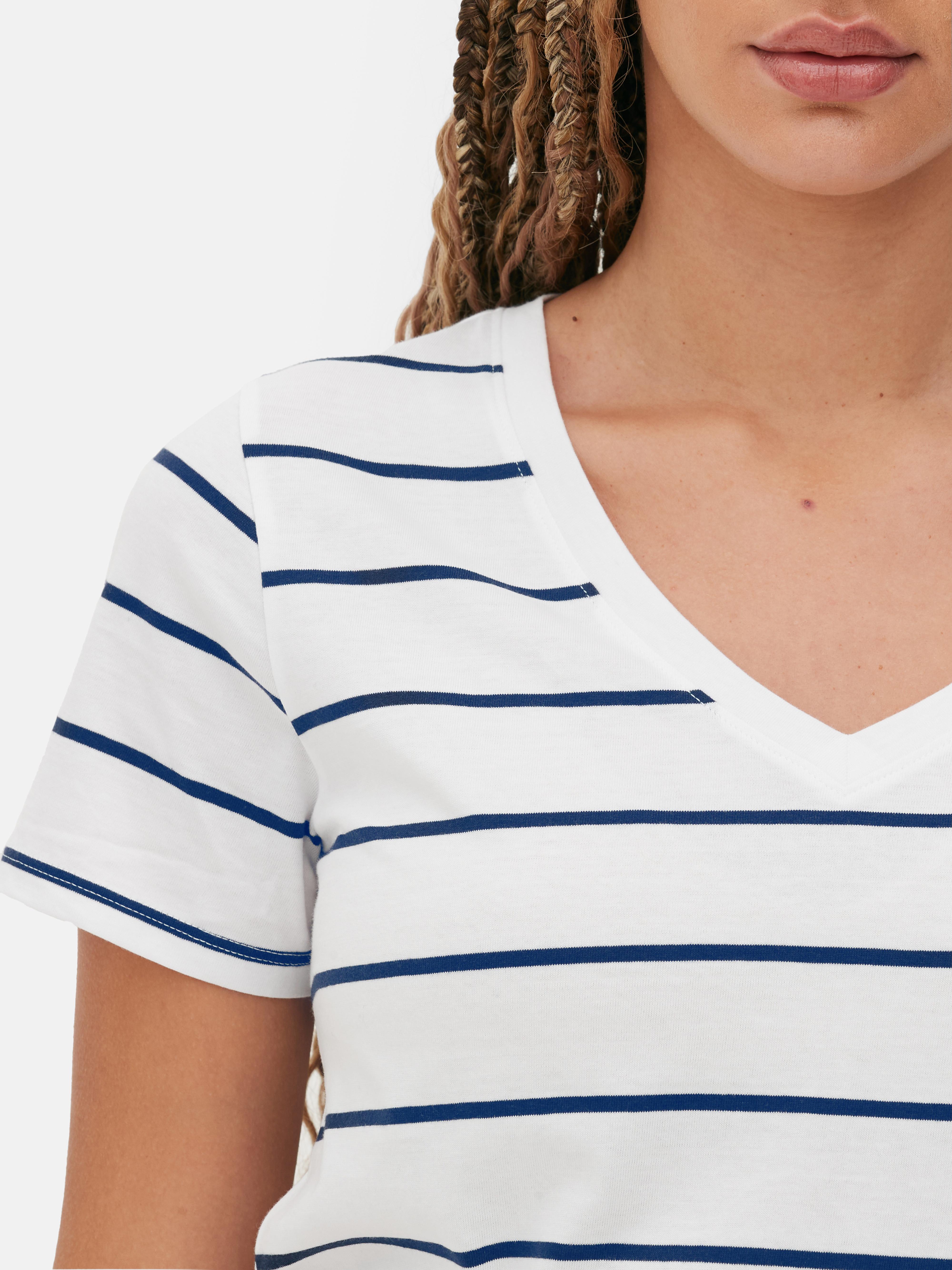 Womens Navy V Neck Striped T Shirt Primark 