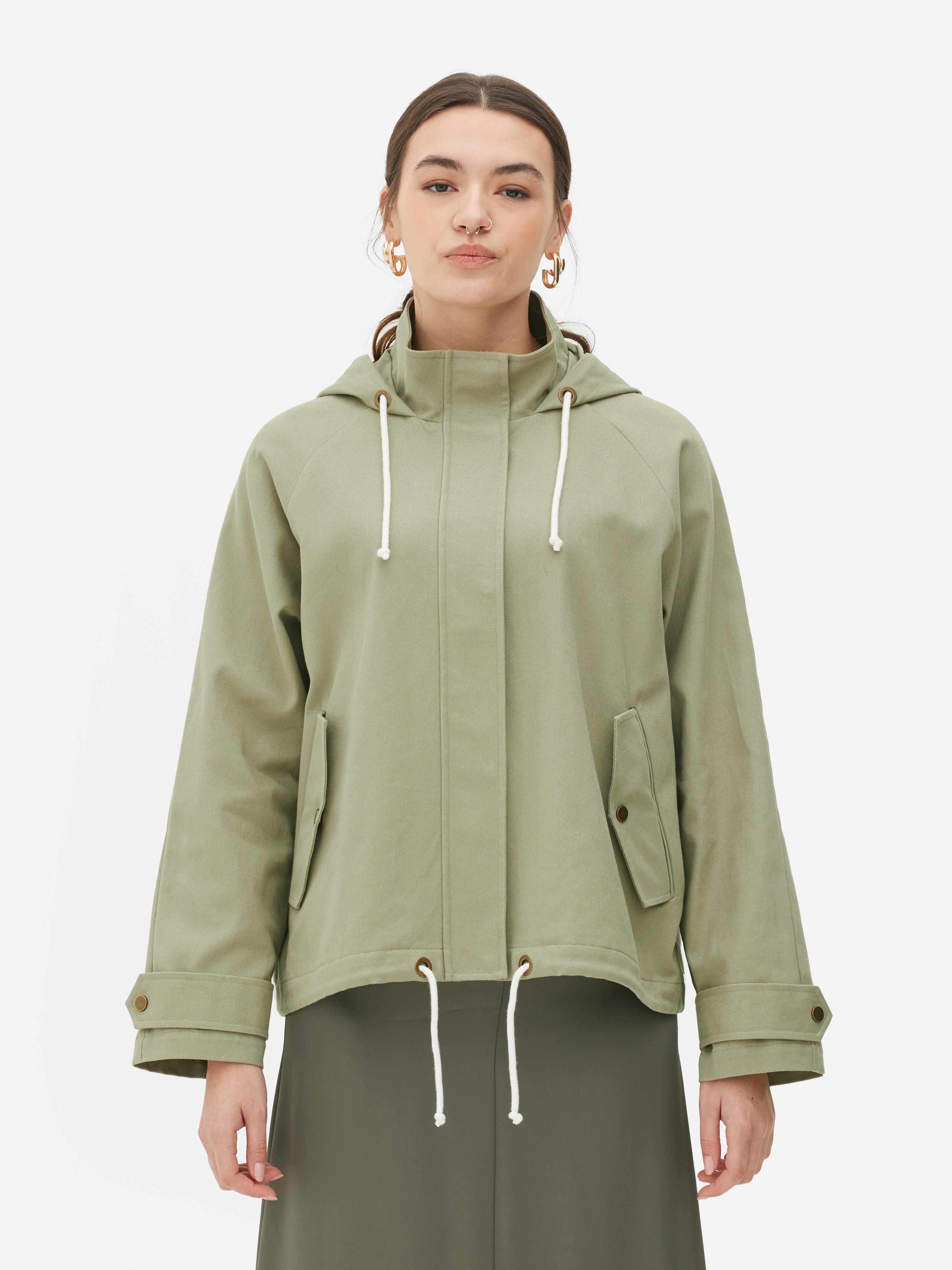 Womens Khaki Hooded Twill Jacket