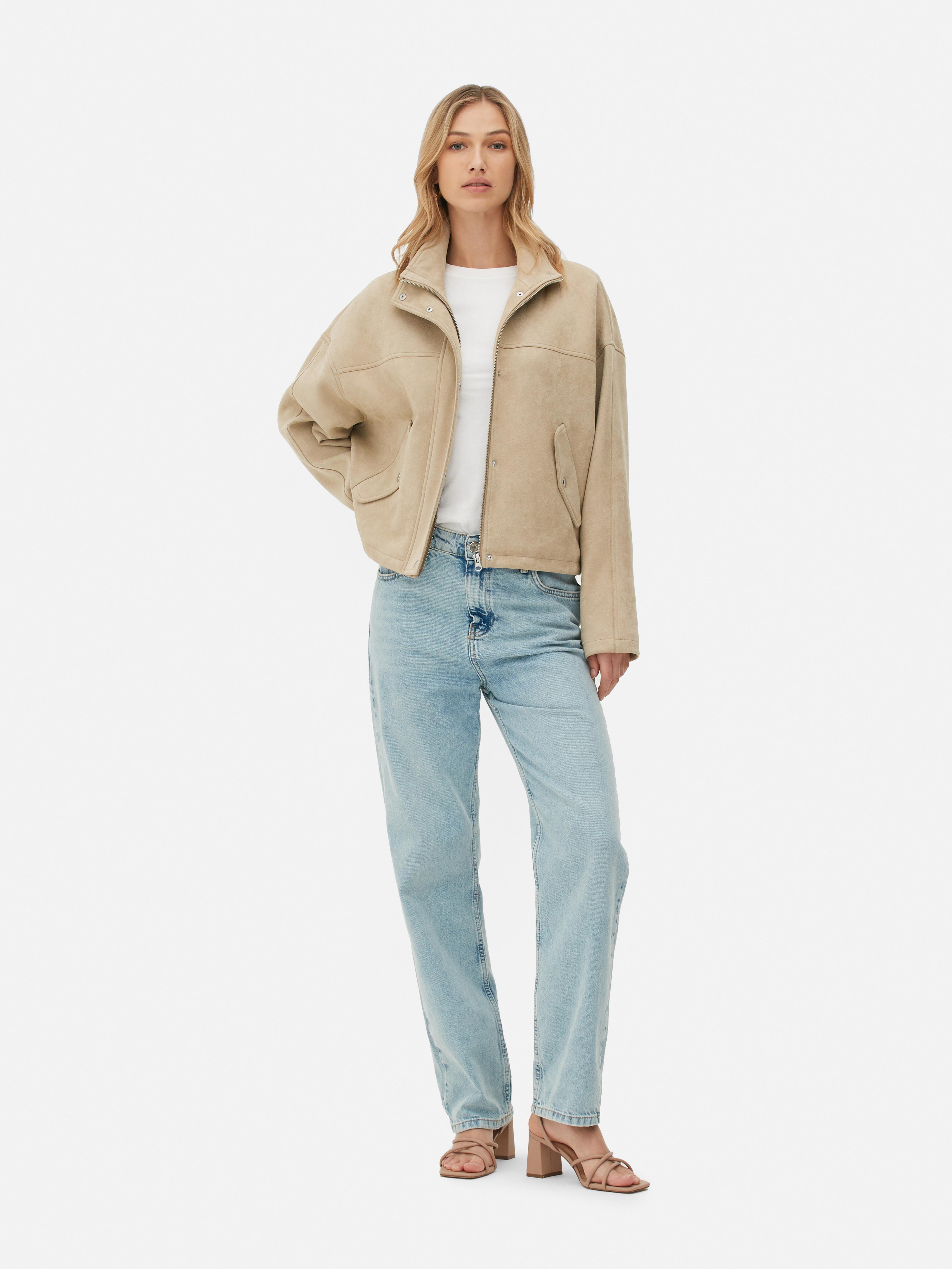 Womens Sand Faux Suede Bomber Jacket | Primark