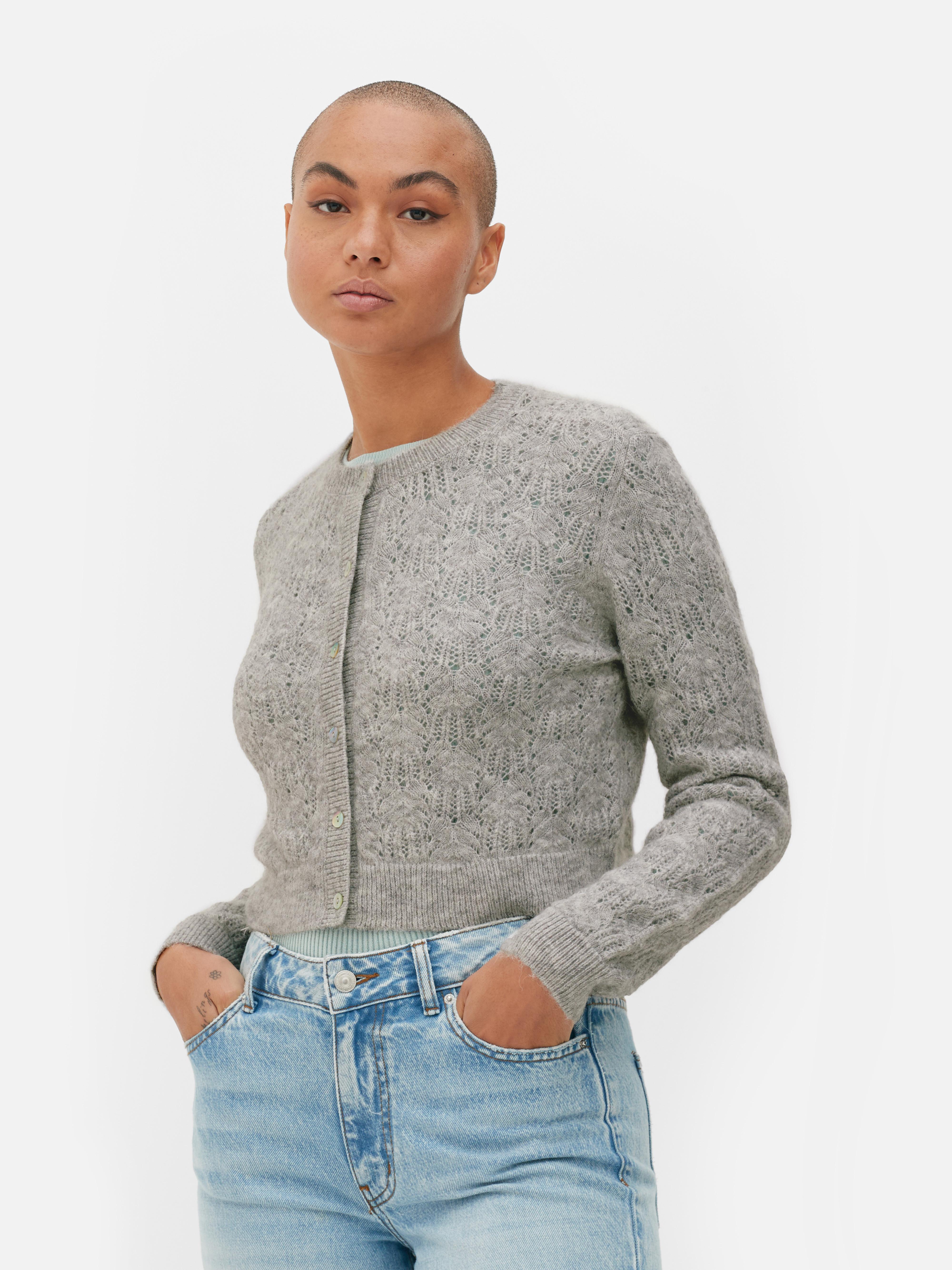 Cropped pointelle outlet cardigan