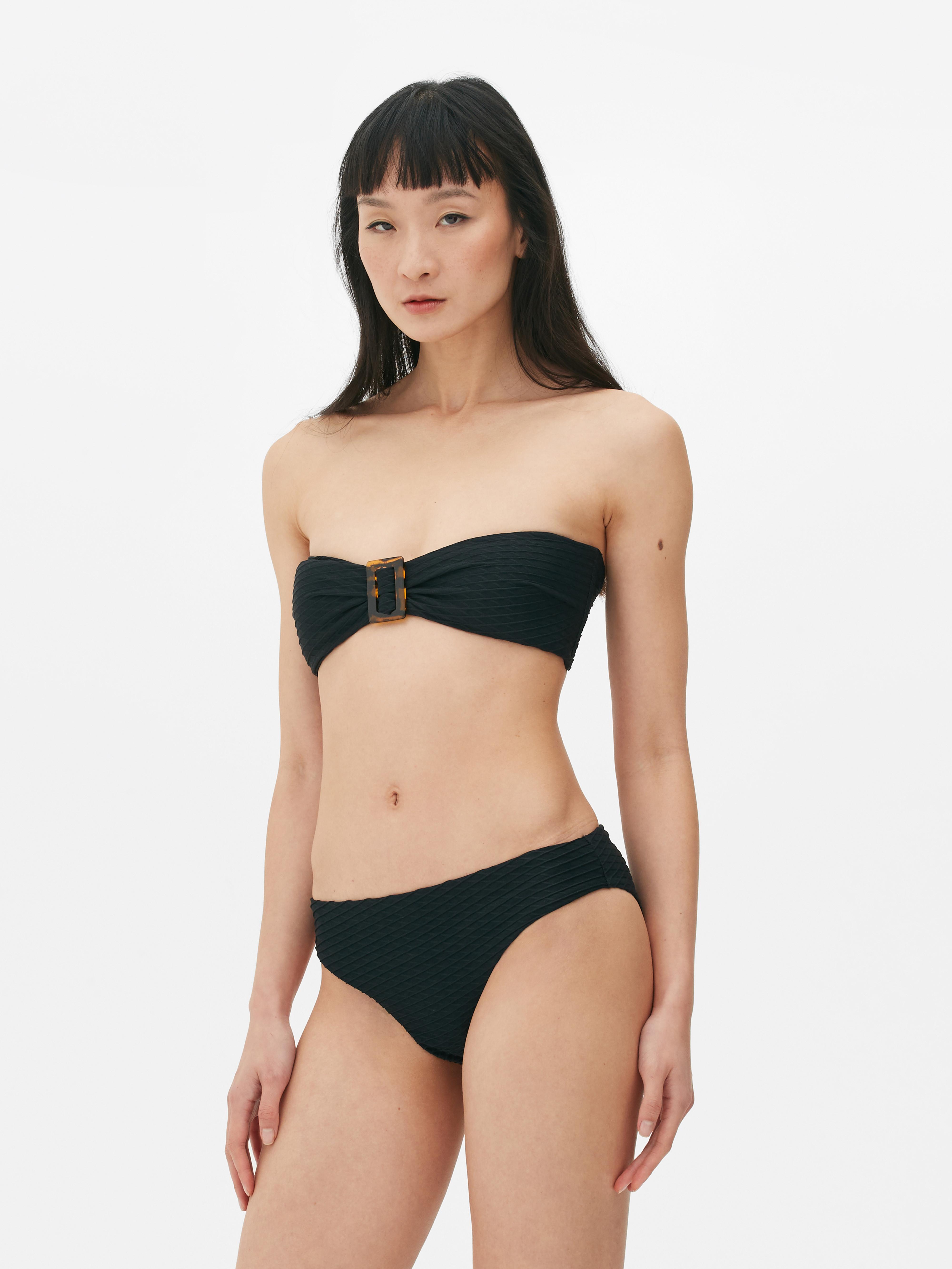 Womens Black Textured Bandeau Bikini