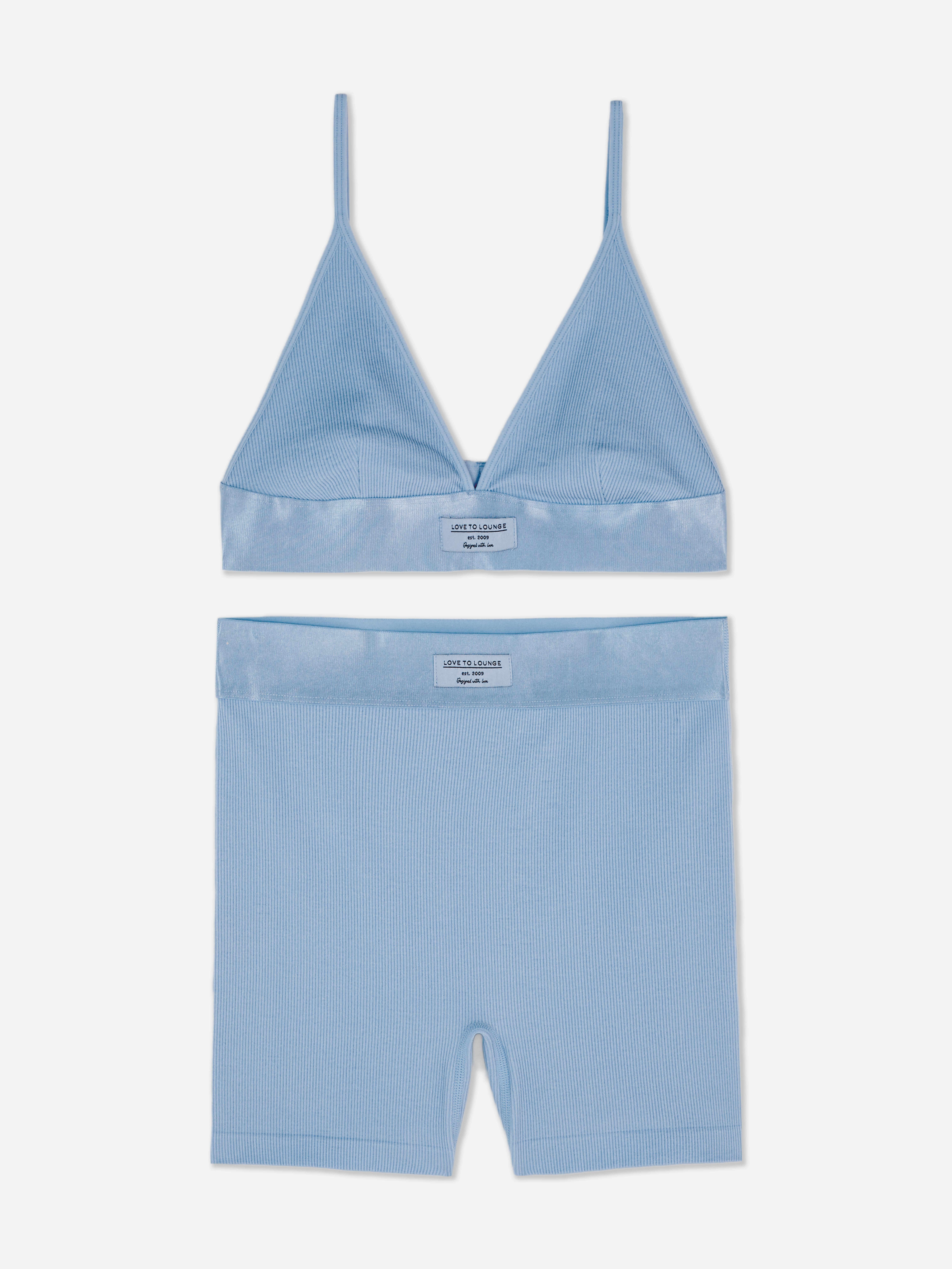 Women's Blue Ribbed High Shine Short and Bralette Set Primark