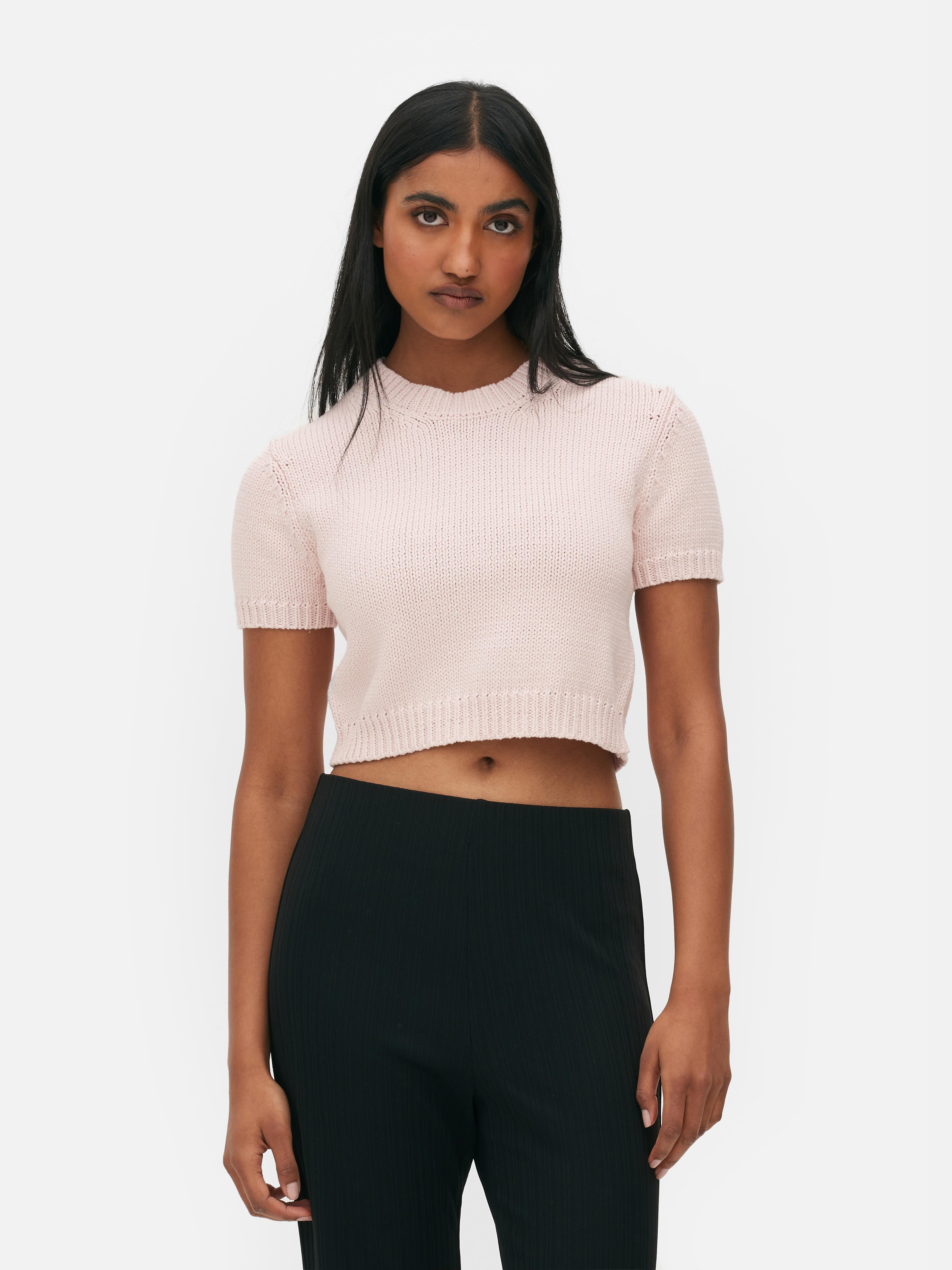 Womens Pink Short Sleeve Knitted Top