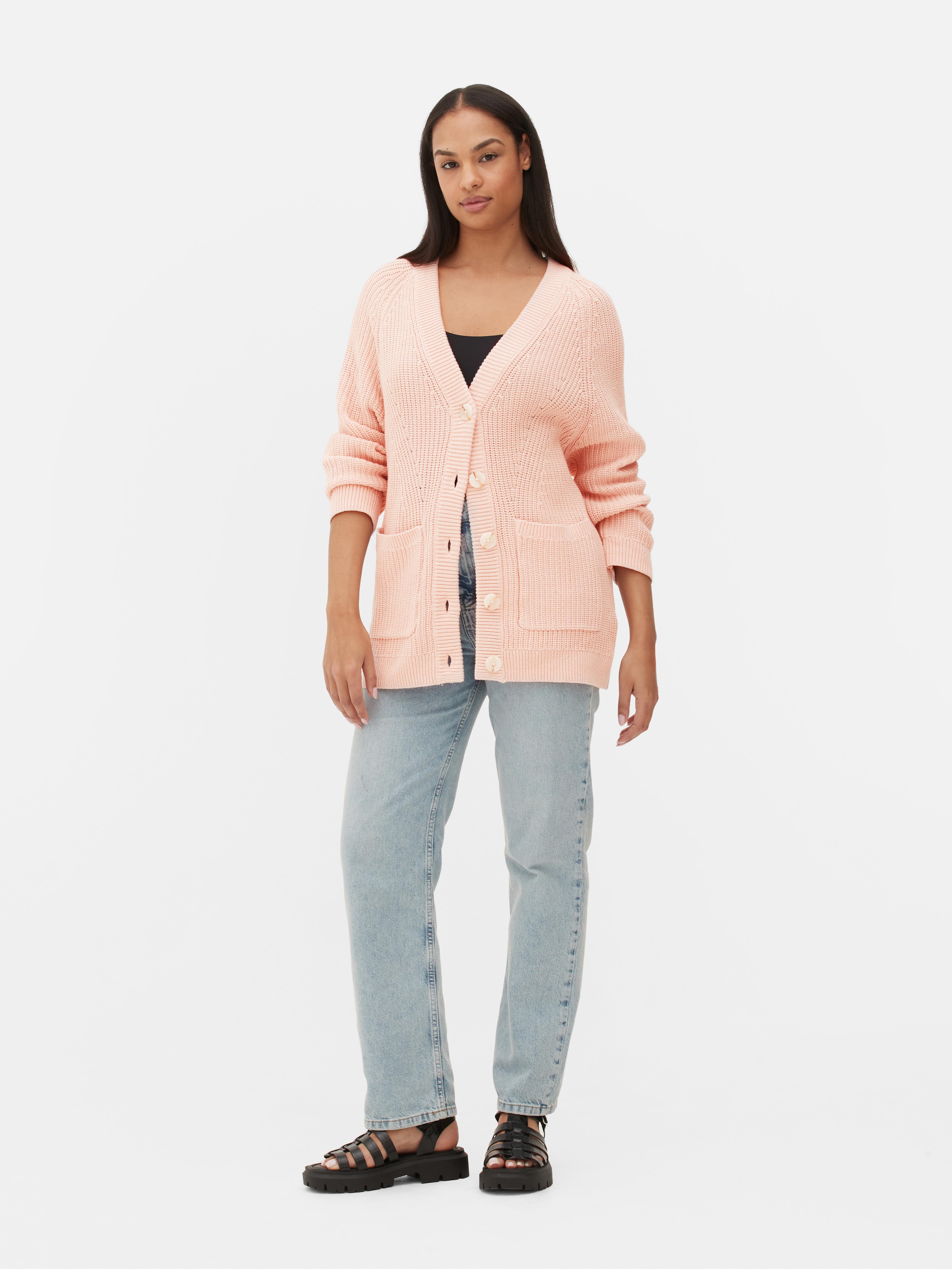 Rib-knit Cardigan - Pink - Ladies