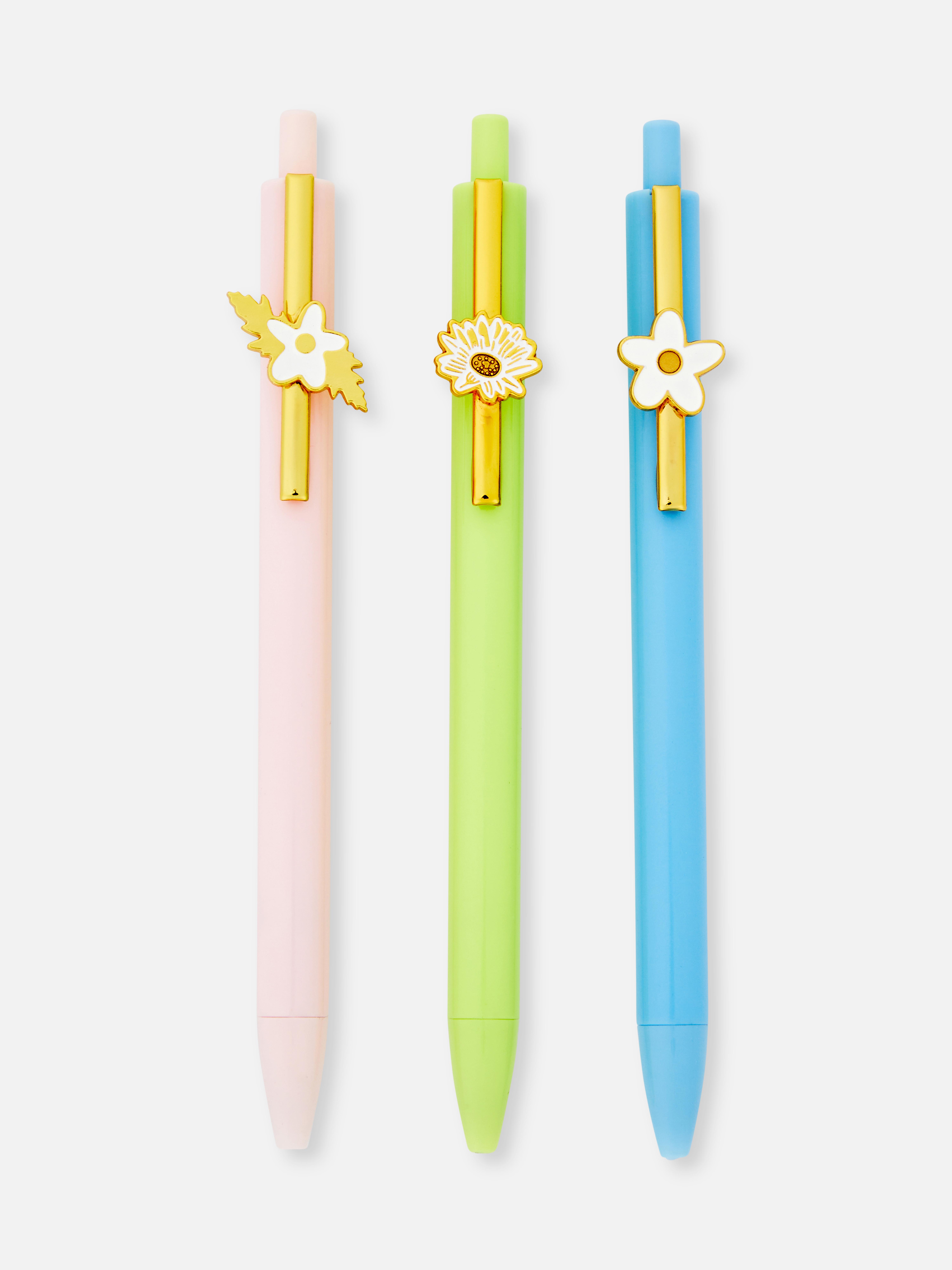Lot de 3 stylos à breloques fleurs