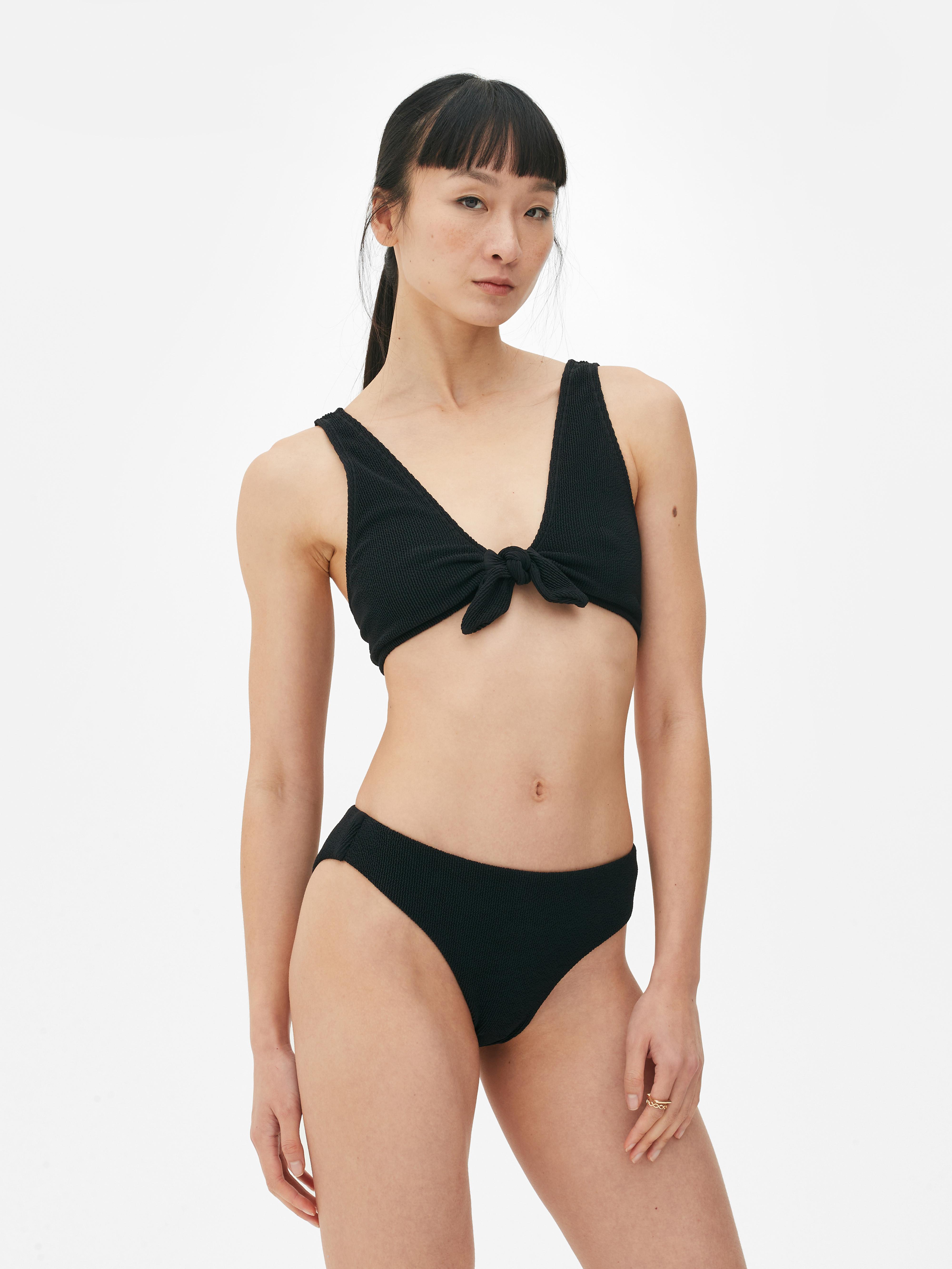 Womens Black Tie Front Crinkle Bikini Set Primark